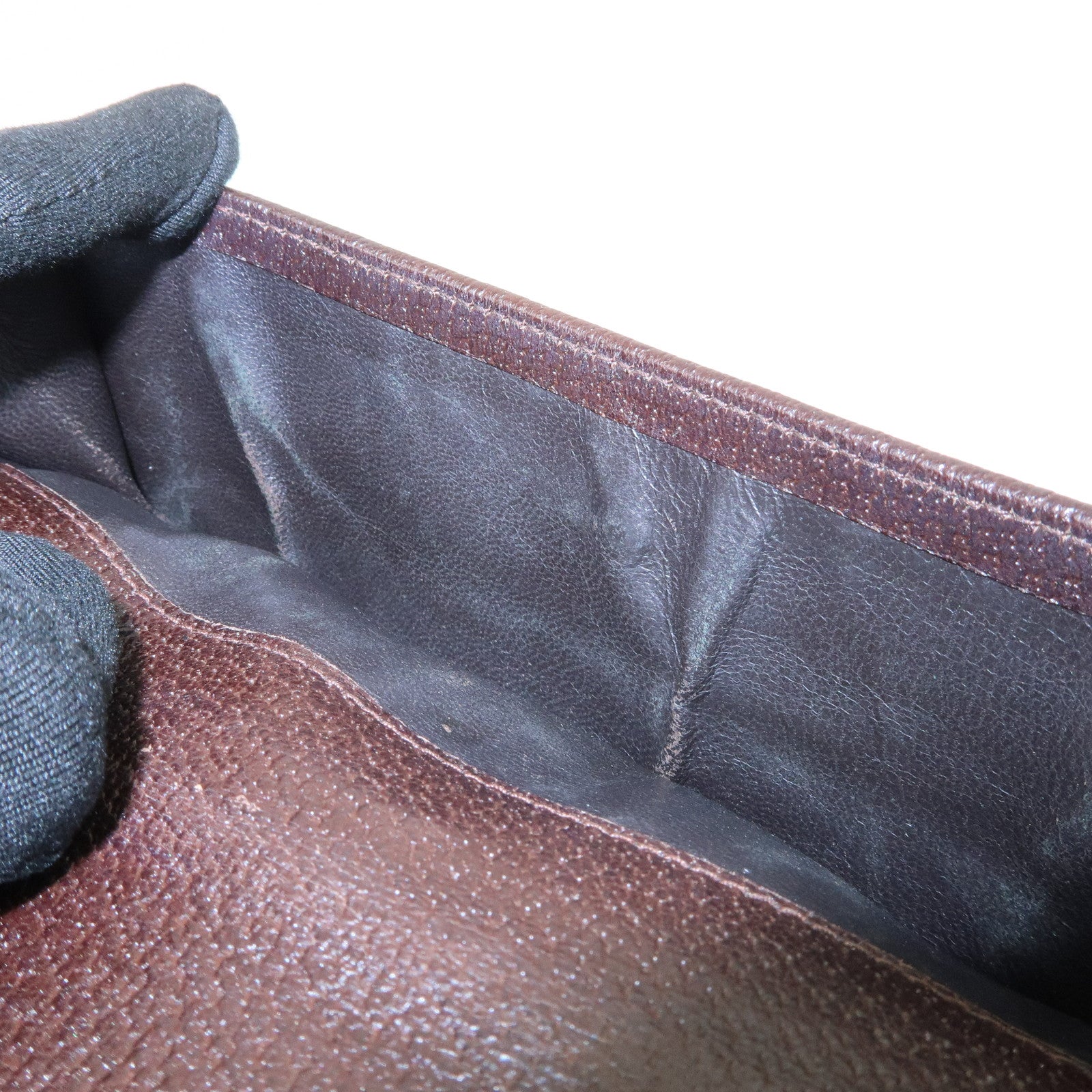 GUCCI GG Canvas Leather Bi-fold Long Wallet Dark Brown 112715 Used