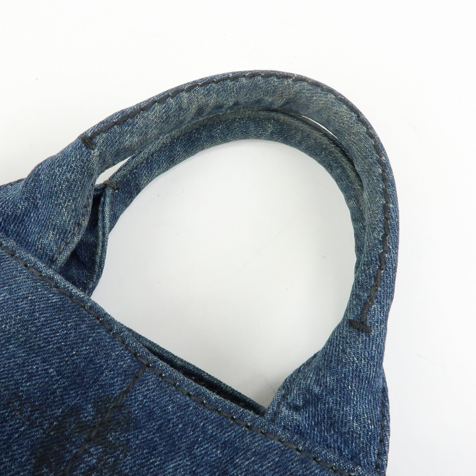 PRADA Triangle Logo Canapa Mini Denim 2Way Bag Hand Bag Blue 1BG439