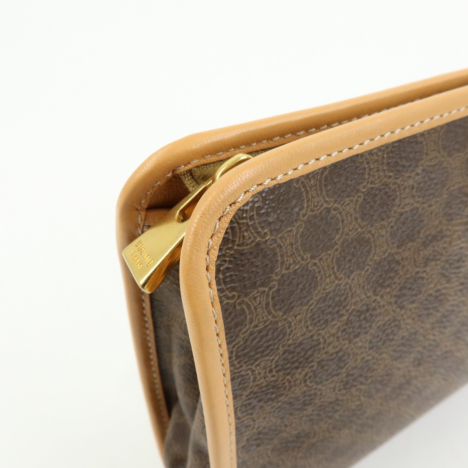 CELINE Macadam PVC Coated Canvas Leather Clutch Bag Pouch Brown