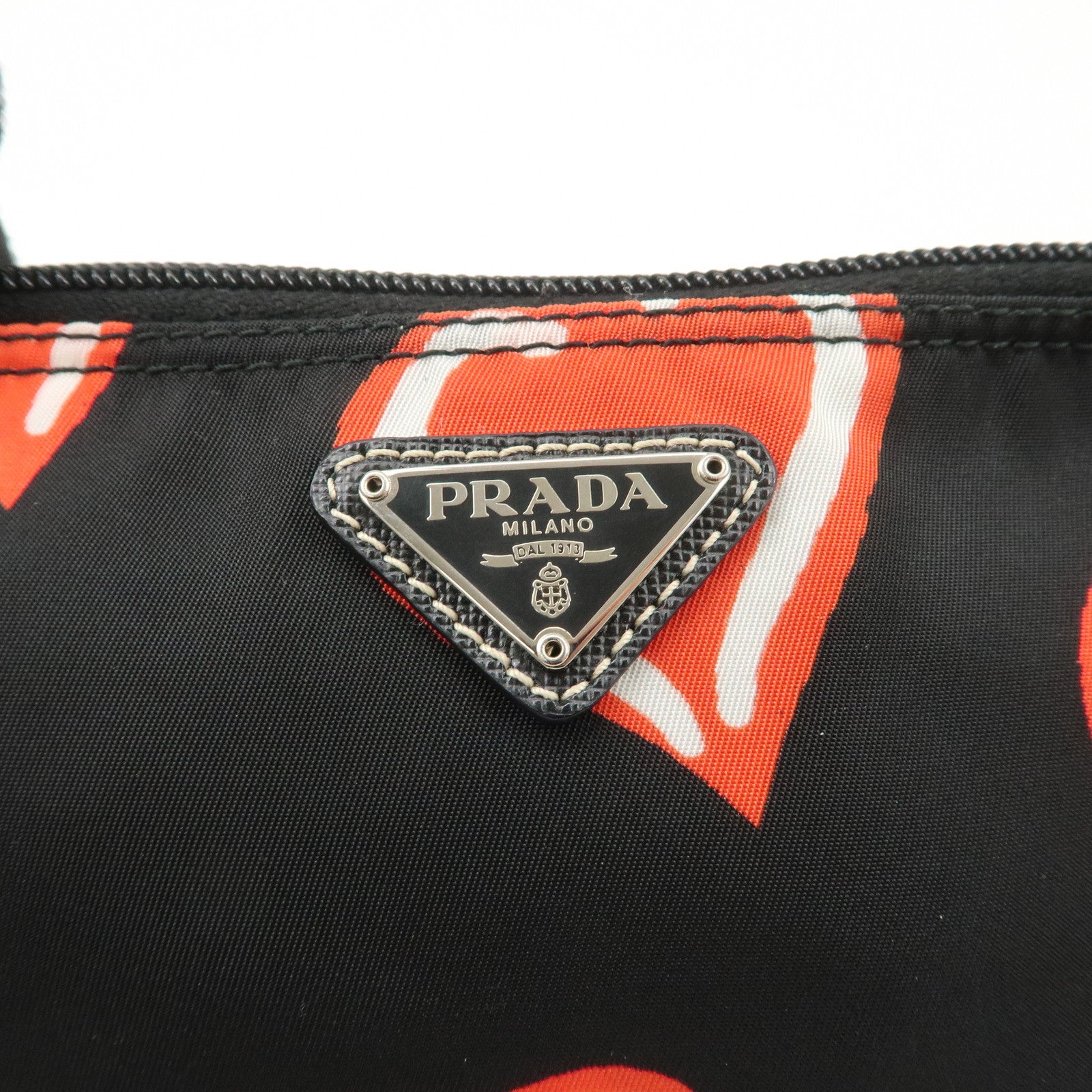 PRADA Triangle Logo Set of 2 Nylon Leather Pouch Black Blue Used