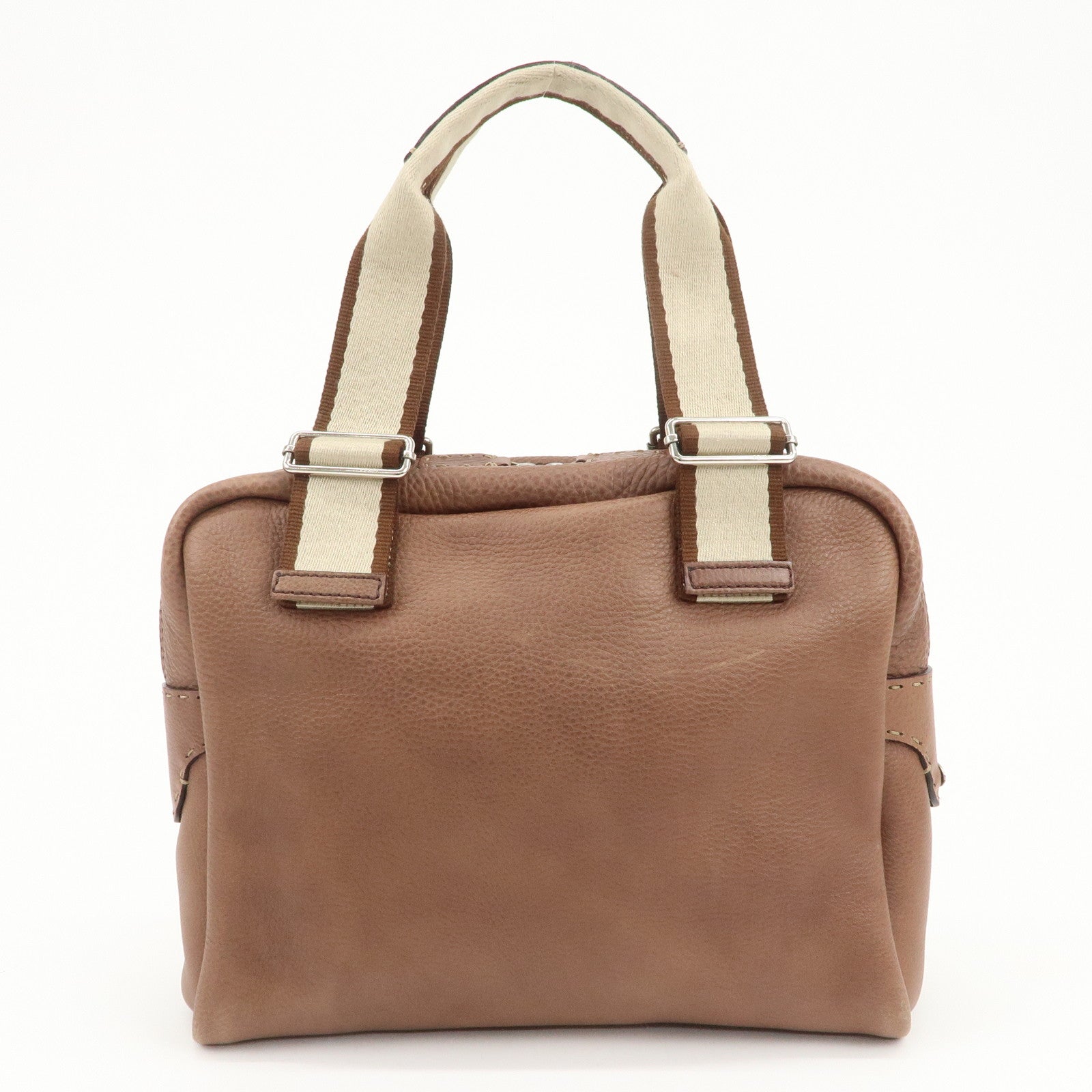 FENDI Selleria Leather Canvas Hand Bag Shoulder Bag Brown 8BL093