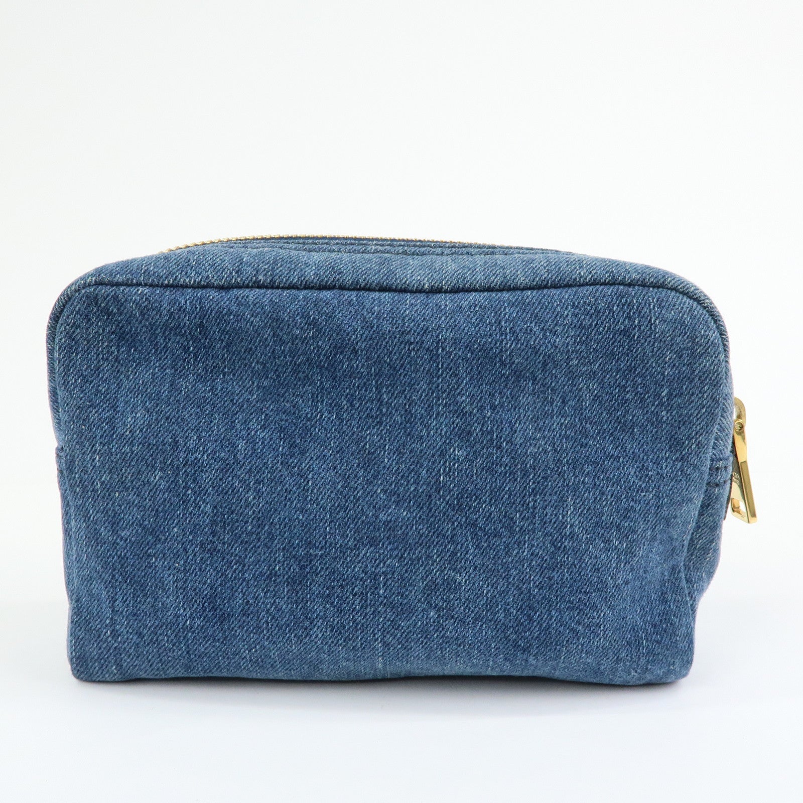 PRADA Triangle Logo Denim Cosmetic Pouch Accessory Pouch Blue