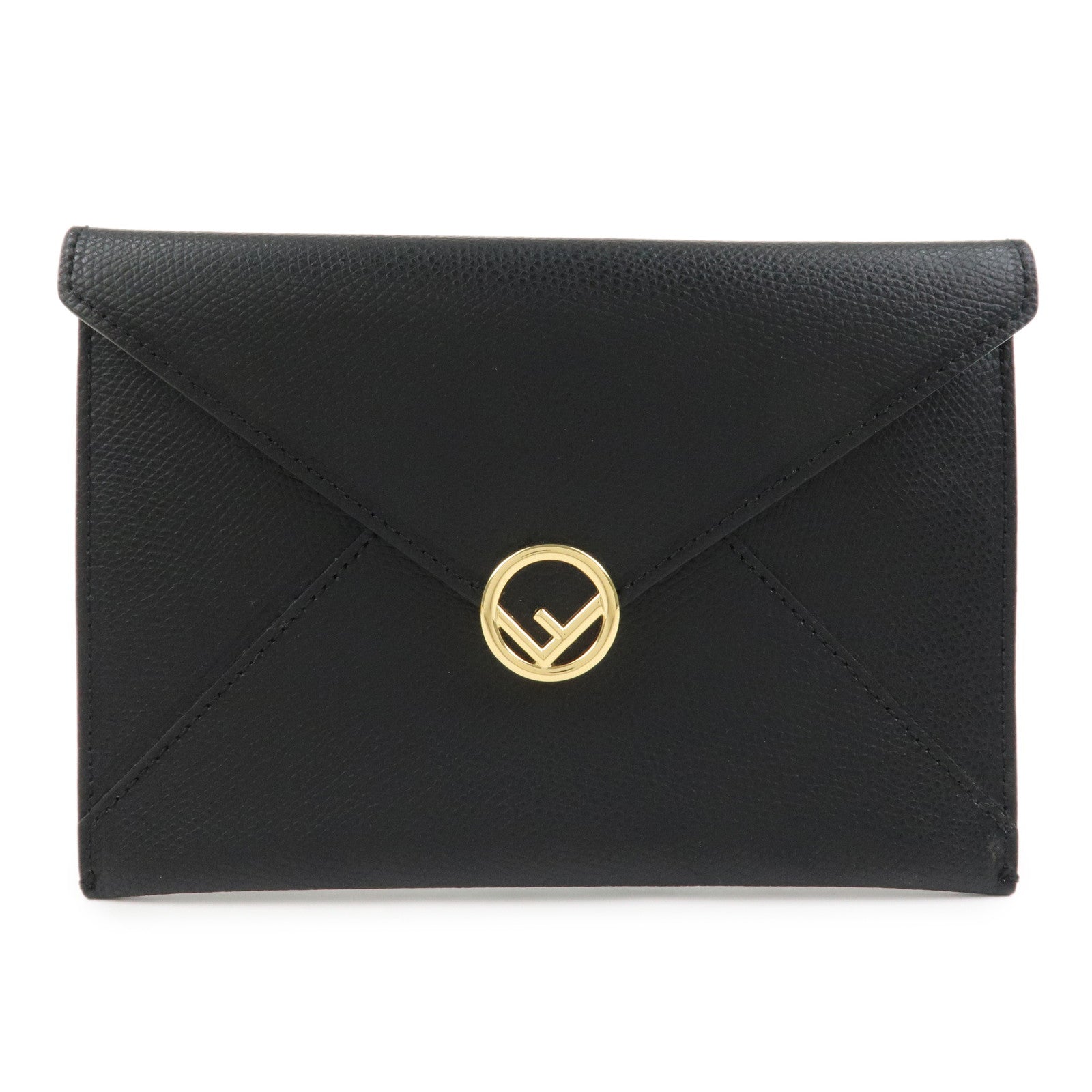 FENDI F IS FENDI Logo Leather Pouch Envelope Case Black 8N0151