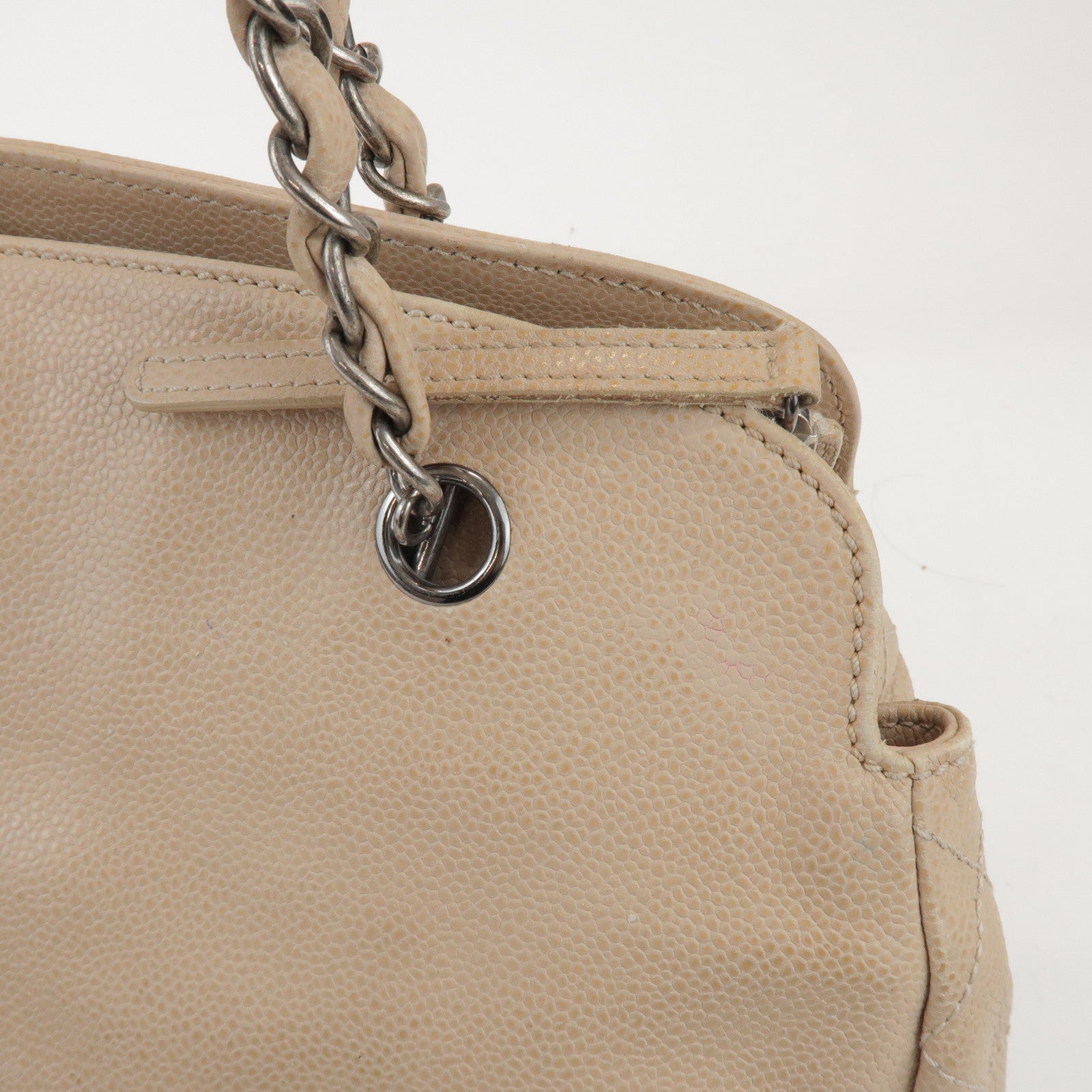 CHANEL COCO Mark Caviarskin Chain Shoulder Bag Hand Bag Beige