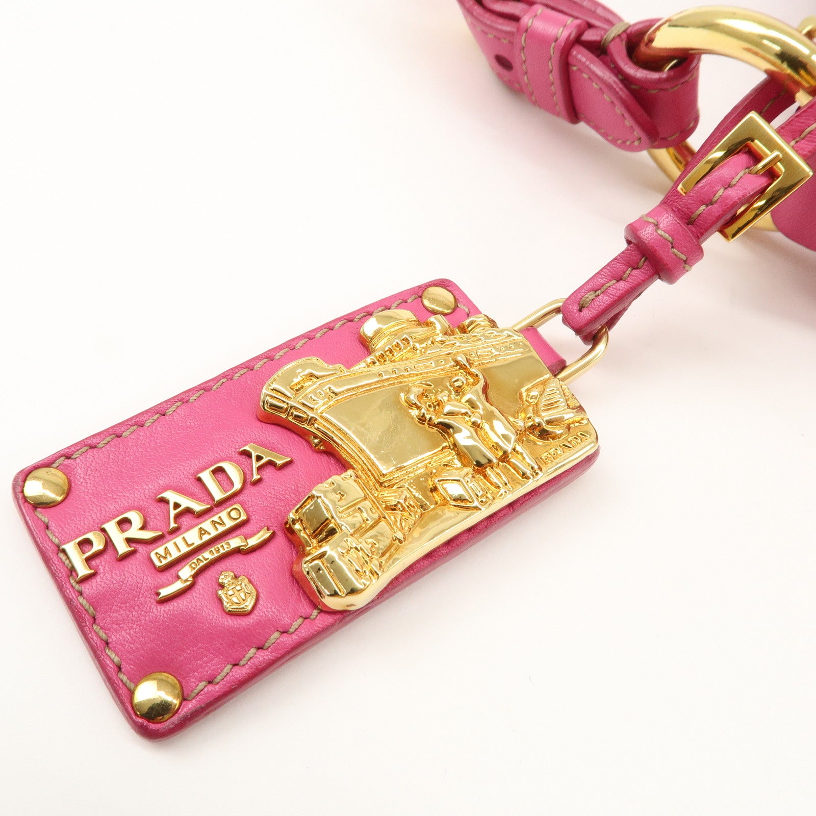 PRADA Logo Leather Shoulder Bag Pink Gold HDW