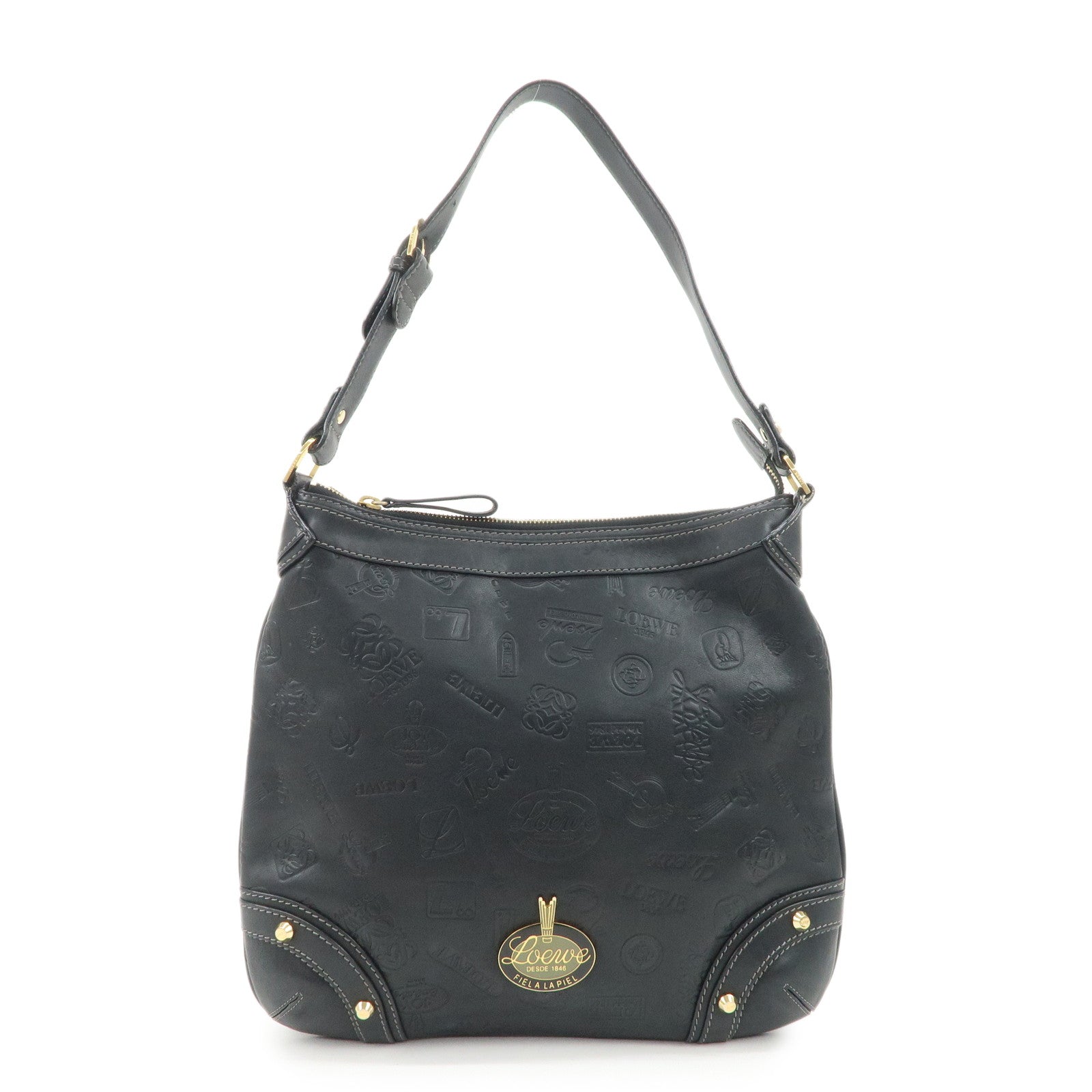 LOEWE 160th Anniversary Leather Shoulder Bag Hand Bag Black Gold