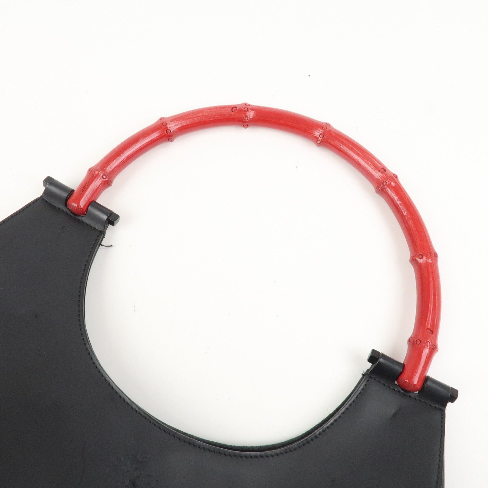 GUCCI Bamboo Handle Shoulder Bag Hand Bag Black Red 001.3739