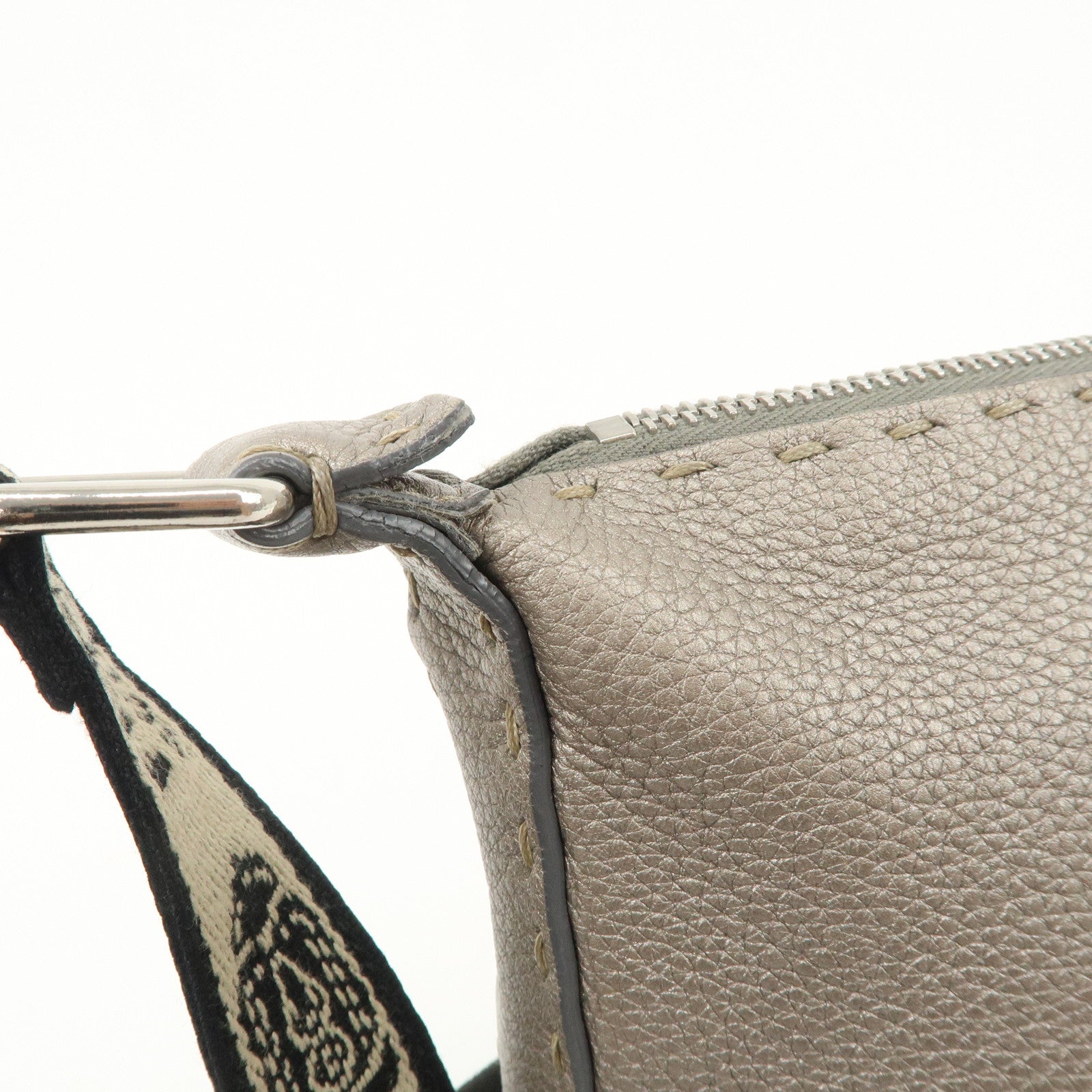 FENDI Selleria Leather Shoulder Bag Crossbody Bag Gray 8BT092