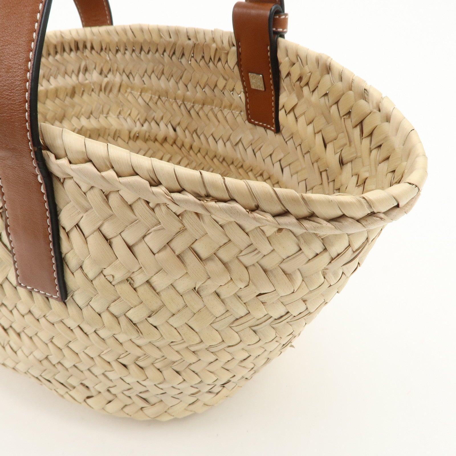 LOEWE Anagram Raffia Leather Basket Bag Hand Bag Natural Brown 2435