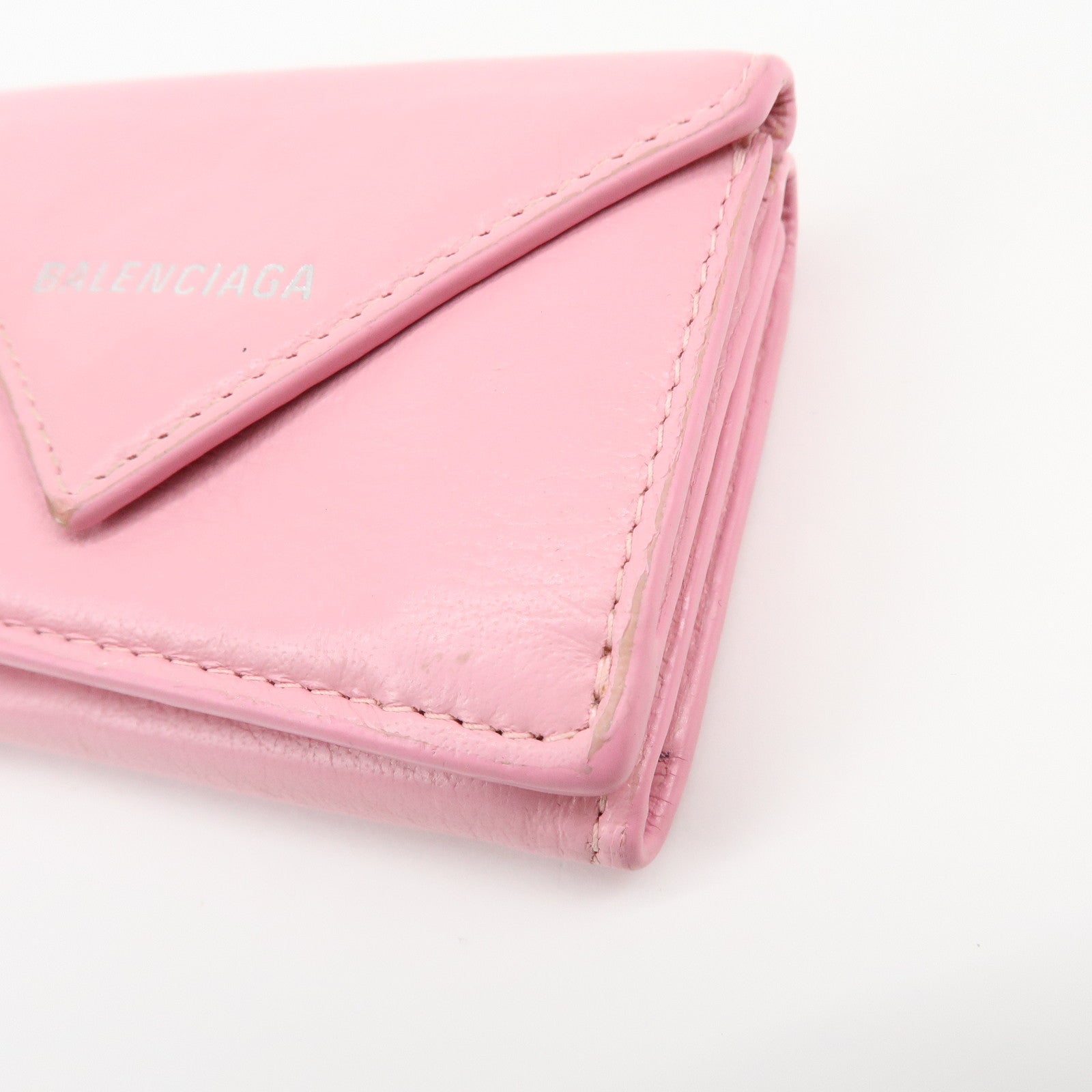 BALENCIAGA Leather Tri-fold Compact Wallet Pink 391446