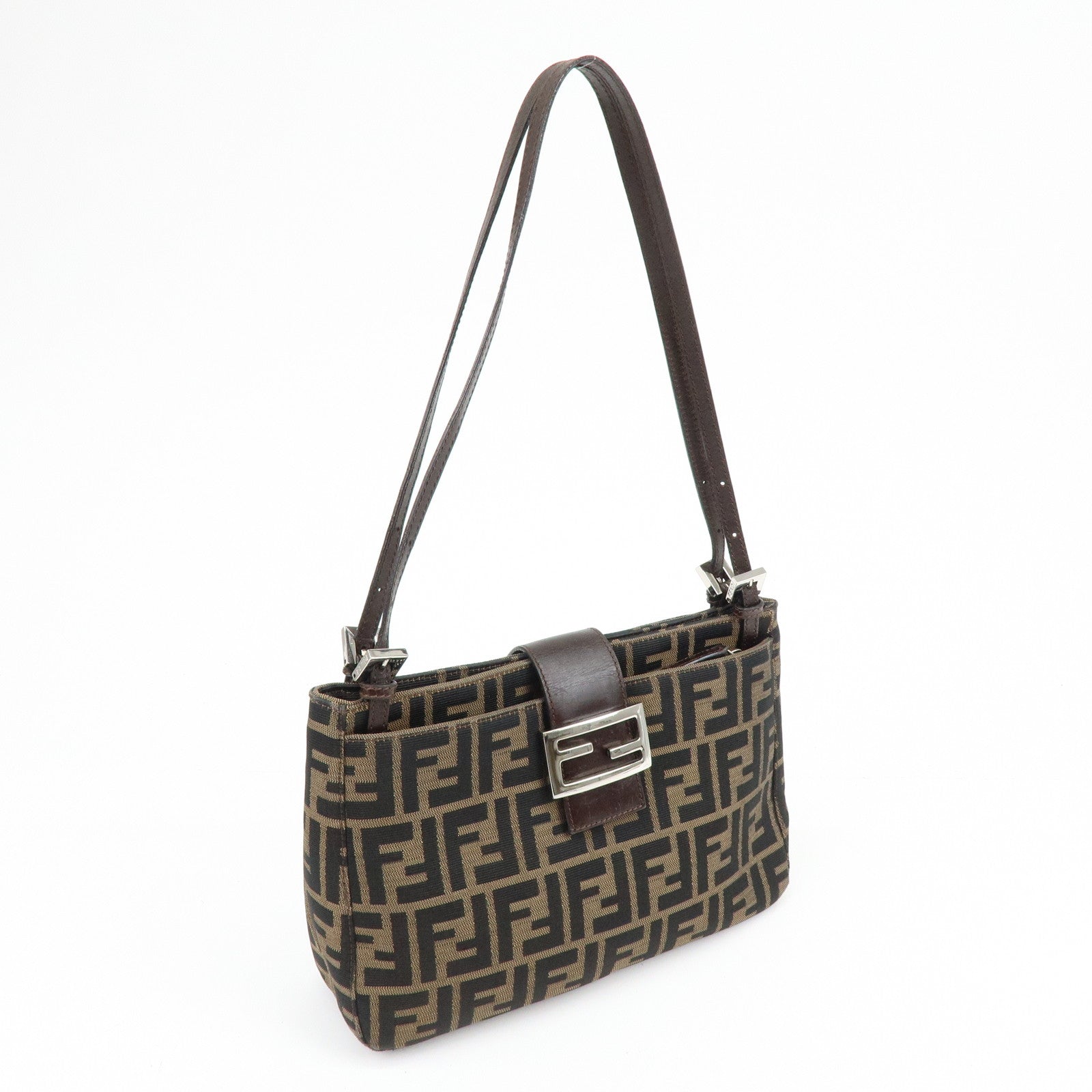 FENDI Zucca Canvas Leather Shoulder Bag Hand Bag Brown 26728