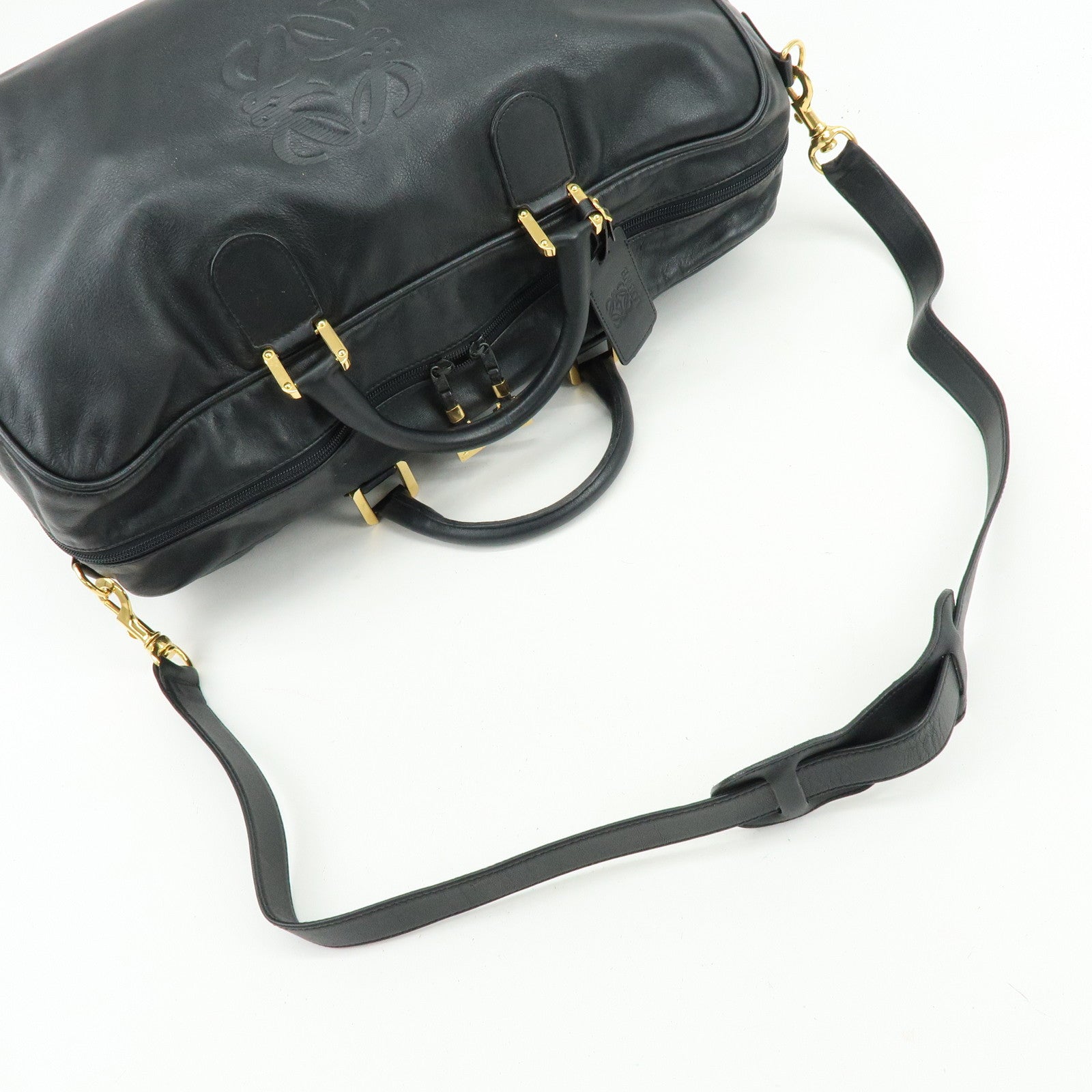 LOEWE Anagram Calf Leather 2Way Bag Boston Bag Black