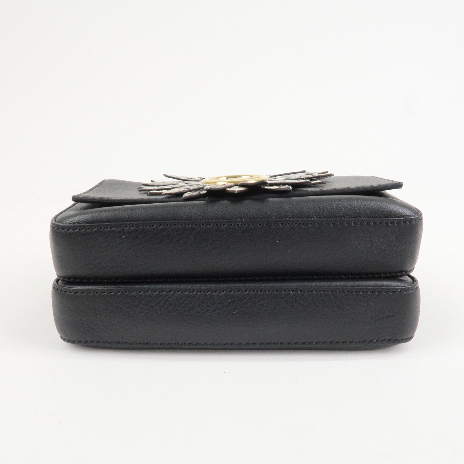 FENDI Leather Double Micro Baguette Shoulder Hand Bag Black 8M0371