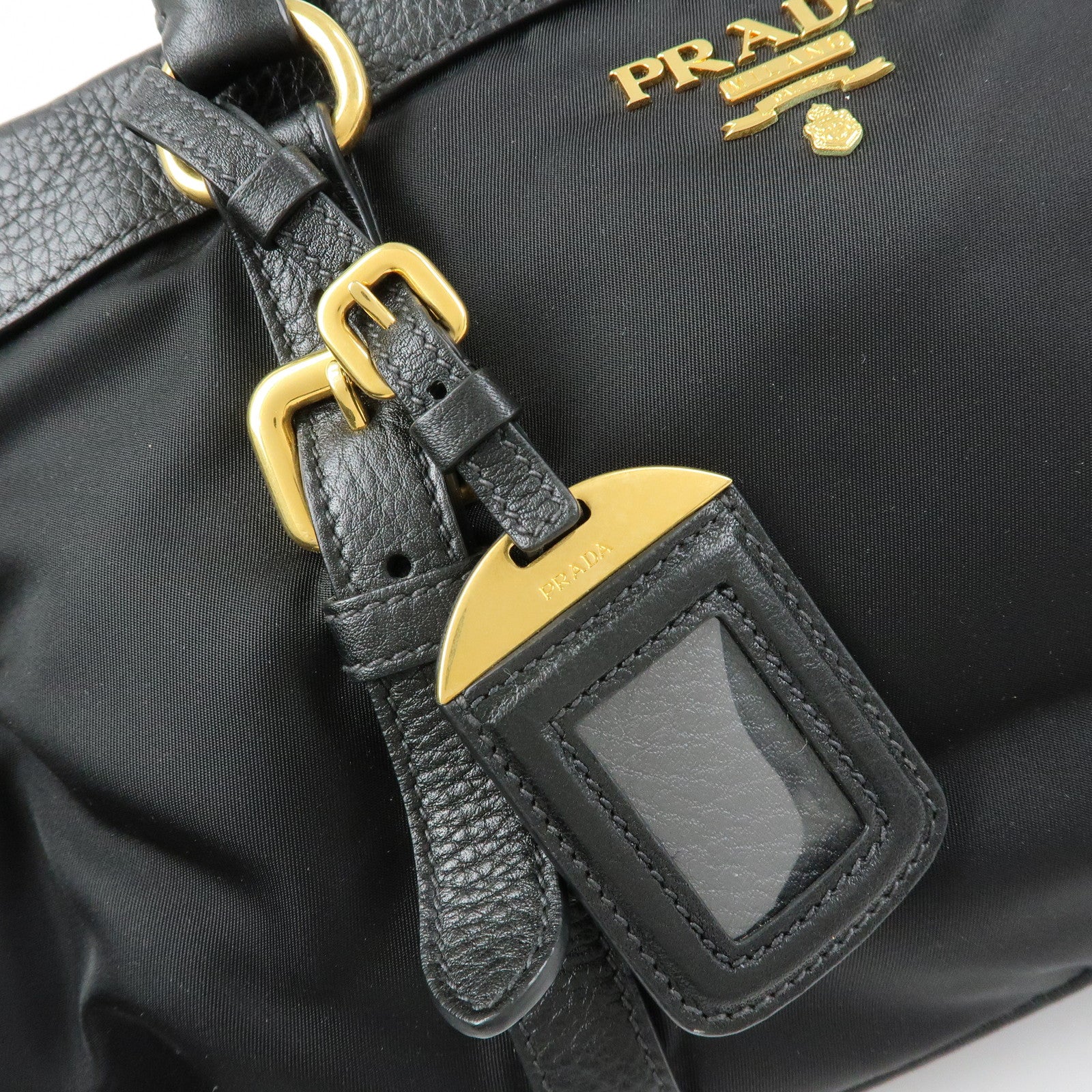 PRADA Nylon Leather 2Way Bag Hand Bag Shoulder Bag Black BT2032