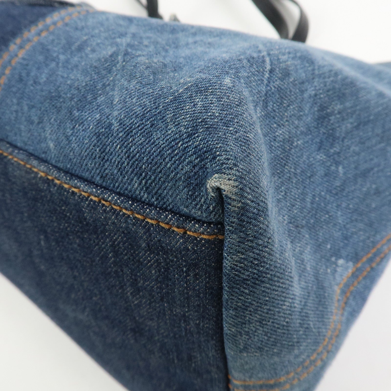 MIU MIU Denim Leather Tote Bag Shoulder Bag Navy 5BG024