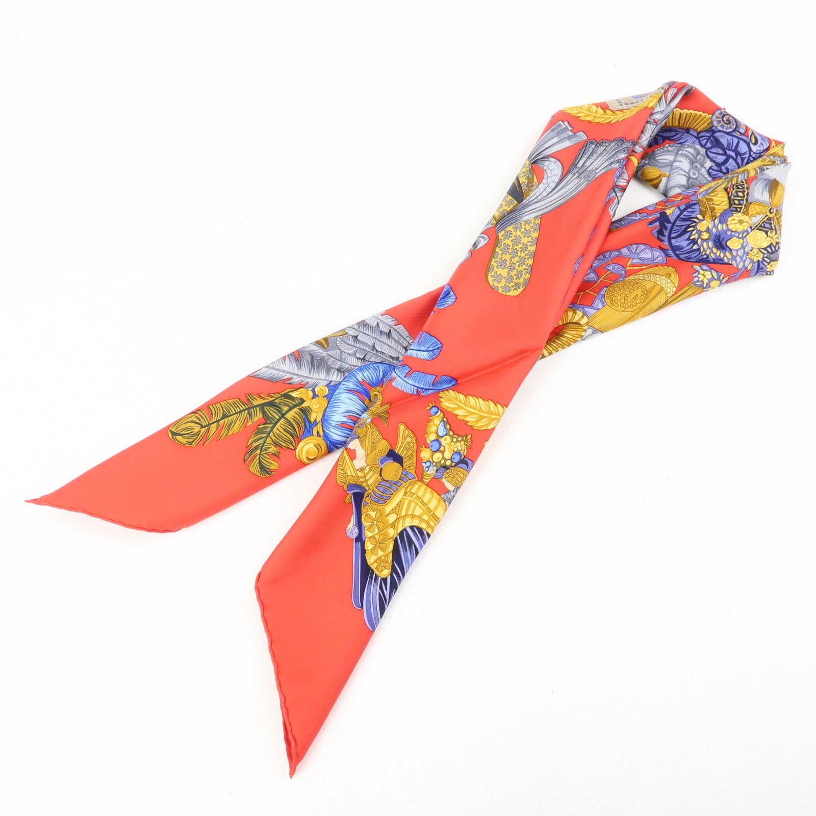HERMES Carre 90 Silk 100% Scarf Chapeau Red Yellow