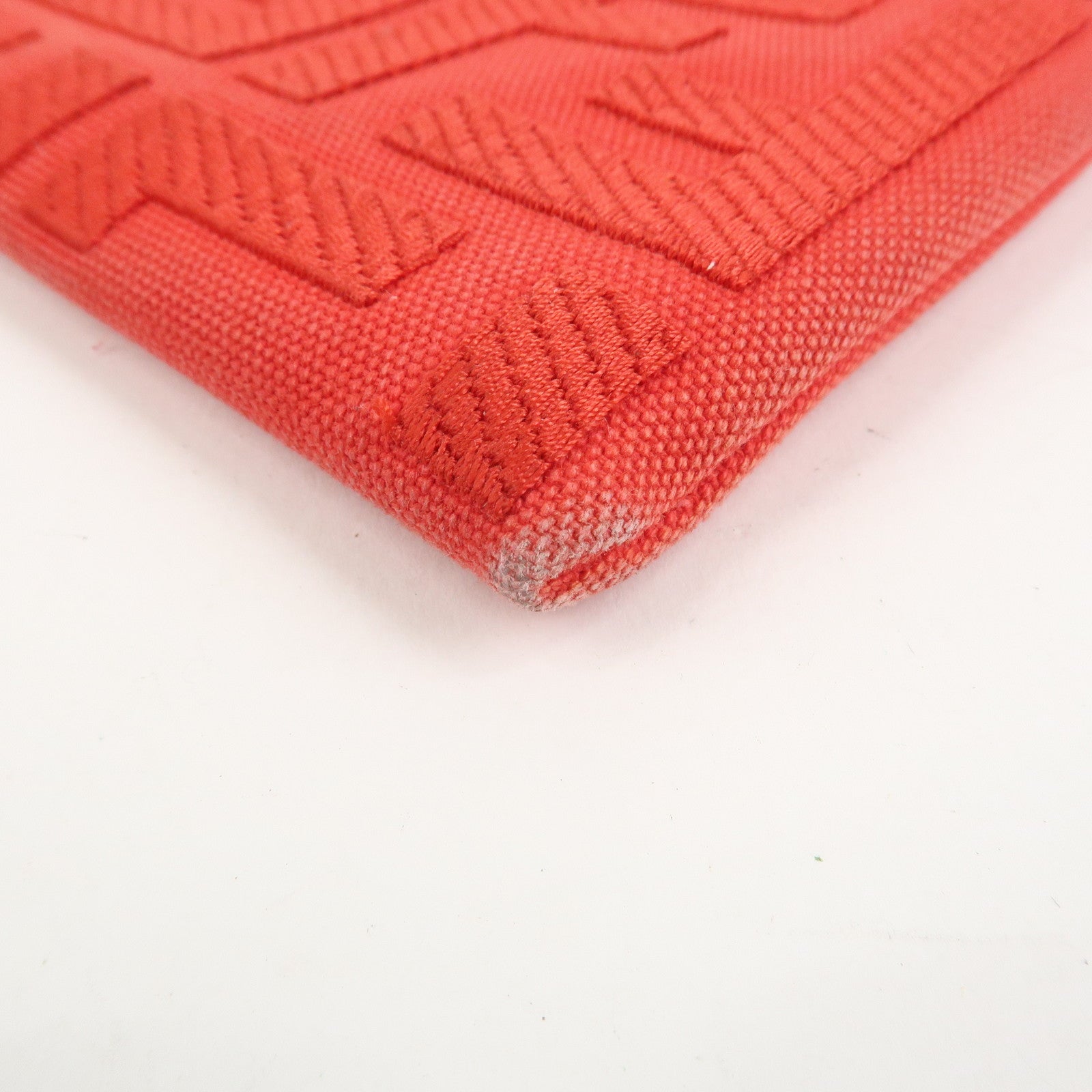 FENDI Zucca Canvas Leather Clutch Bag Cosmetic Bag Red 8N0148