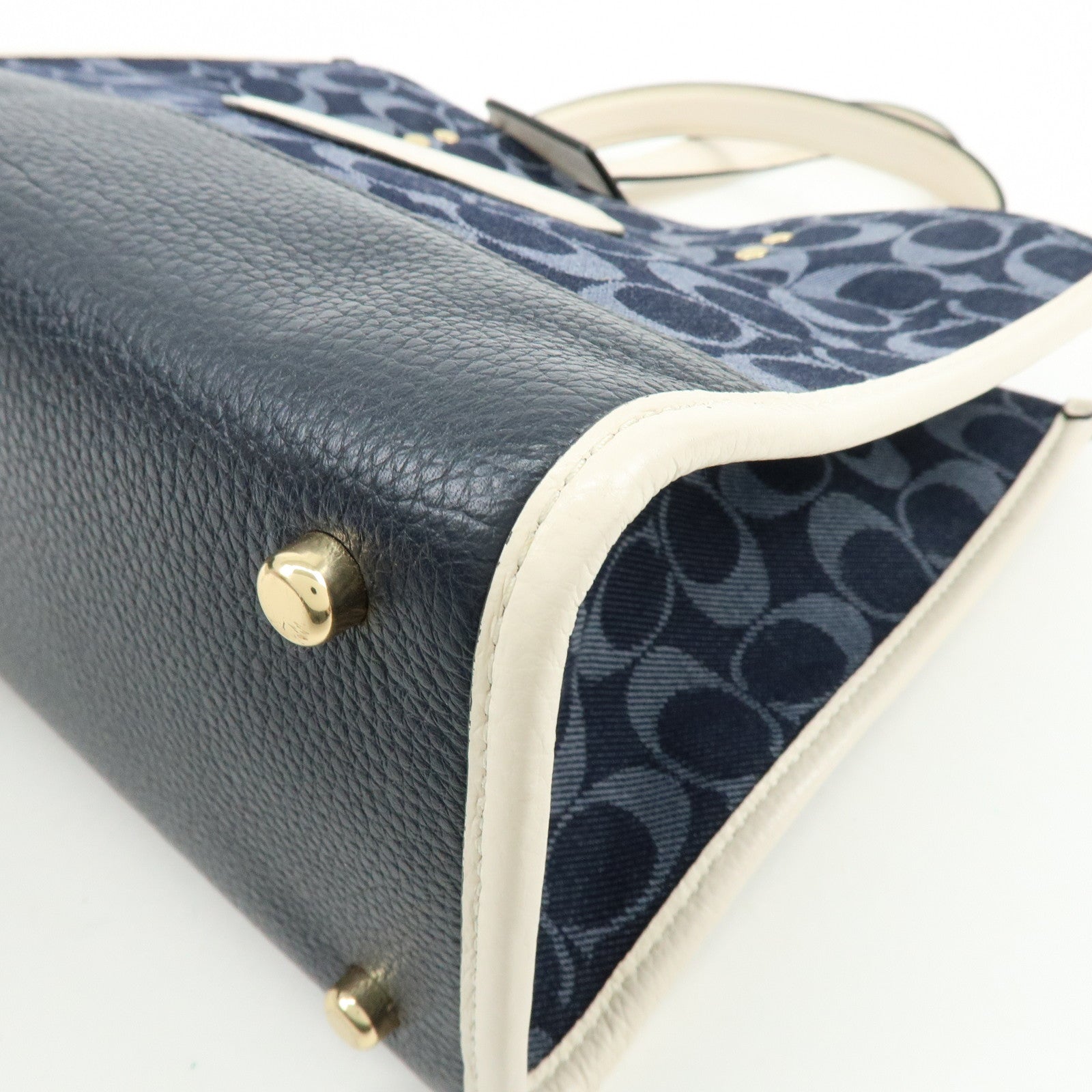 COACH Dempsey Signature Denim Leather 2Way Shoulder Hand Bag Navy