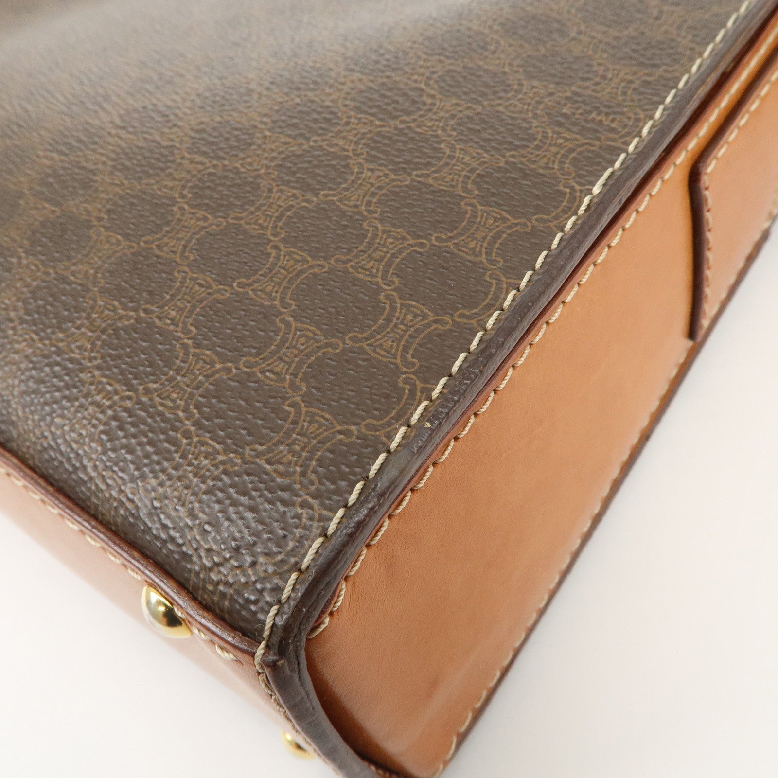 CELINE Macadam Logo PVC Leather Shoulder Bag Brown Gold