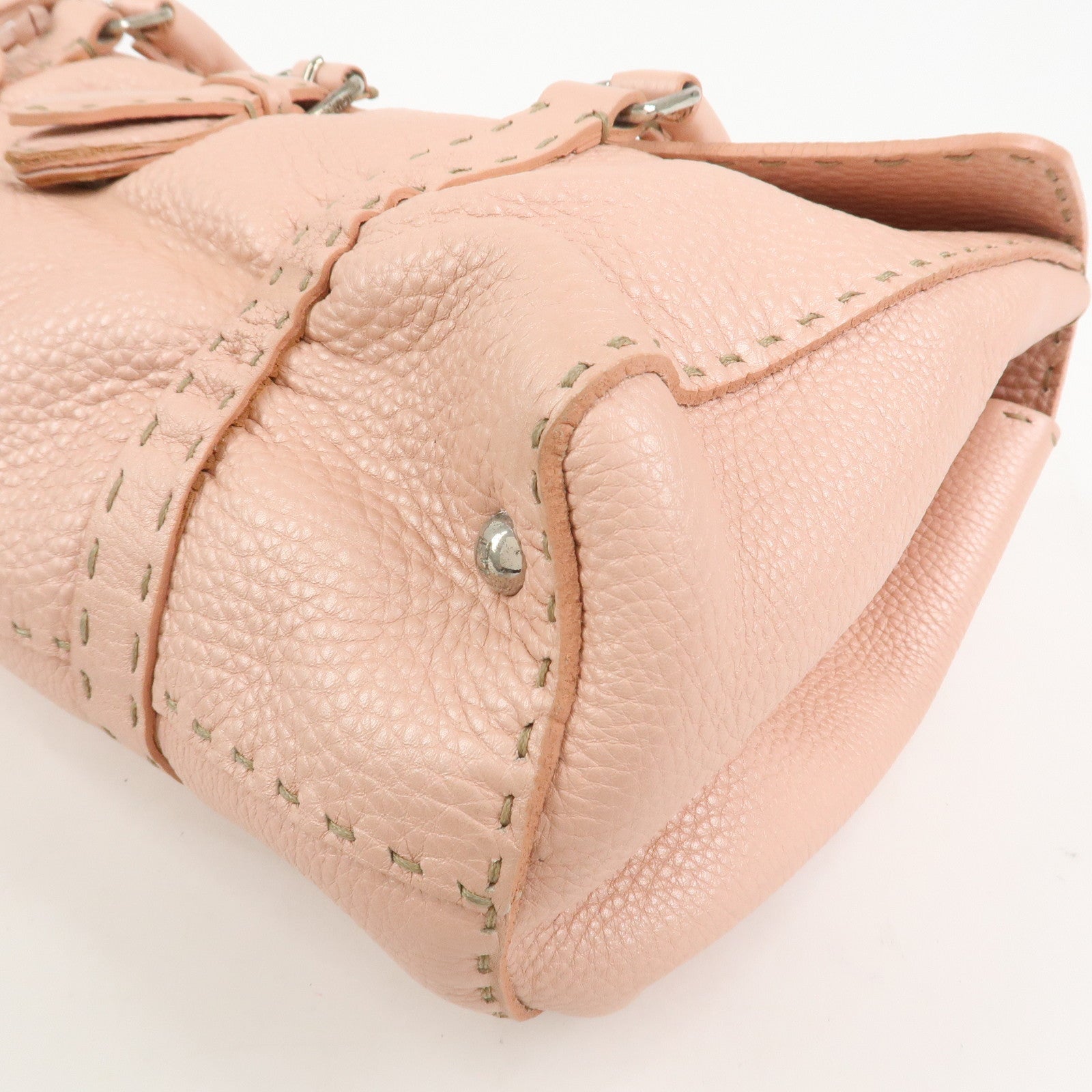 FENDI Seleria Linda Leather Shoulder Bag Hand Bag Pink 8BR442