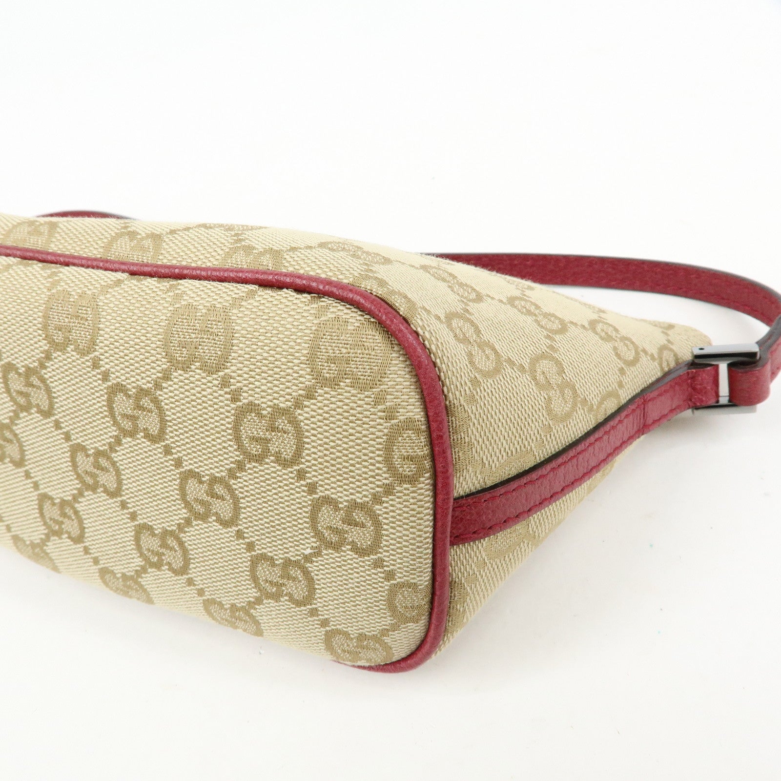 GUCCI Boat Bag GG Canvas Leather Hand Bag Beige Red 07198