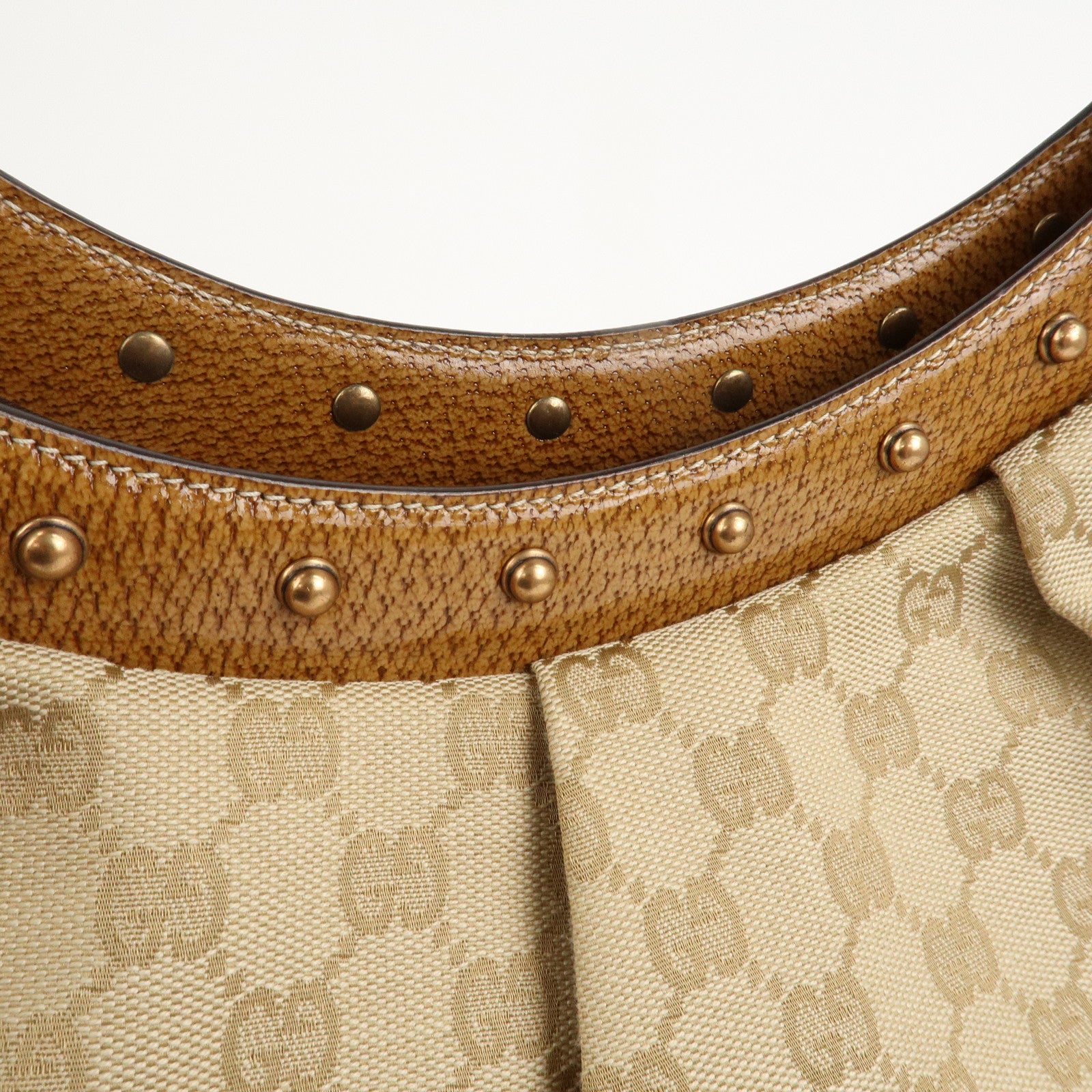 GUCCI Bamboo GG Canvas Leather Shoulder Bag Hand Bag Beige 124293