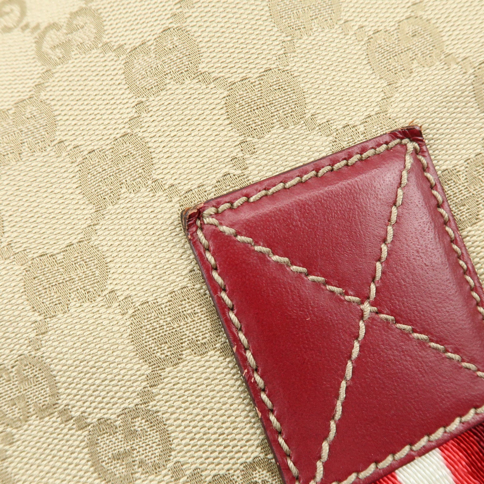 GUCCI GG Canvas Leather Boston Bag Shoulder Bag Beige Red 153240