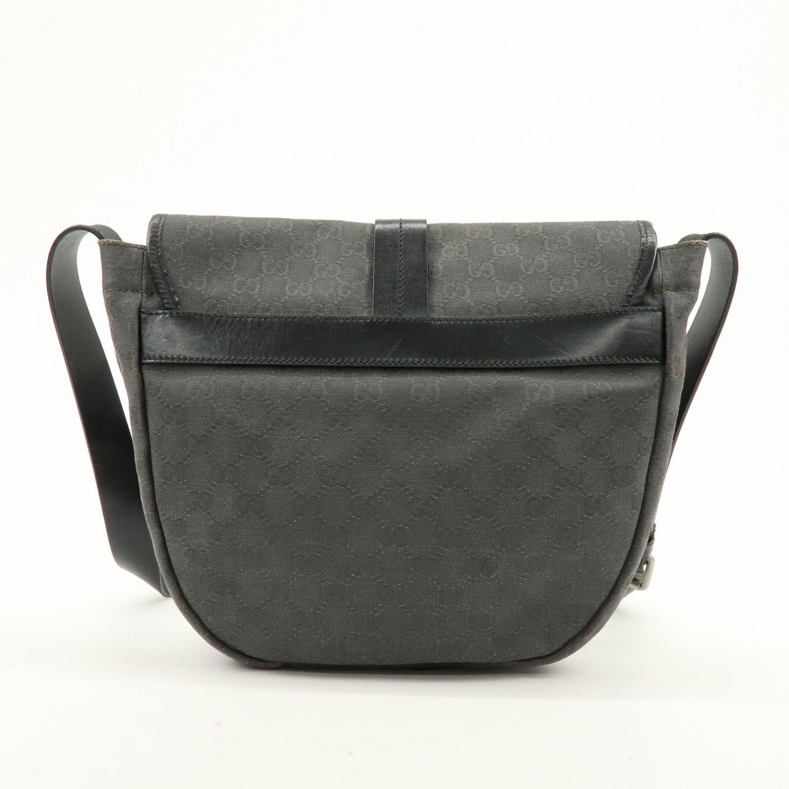 GUCCI Crest GG Canvas Leather Shoulder Bag Grey Black 223680