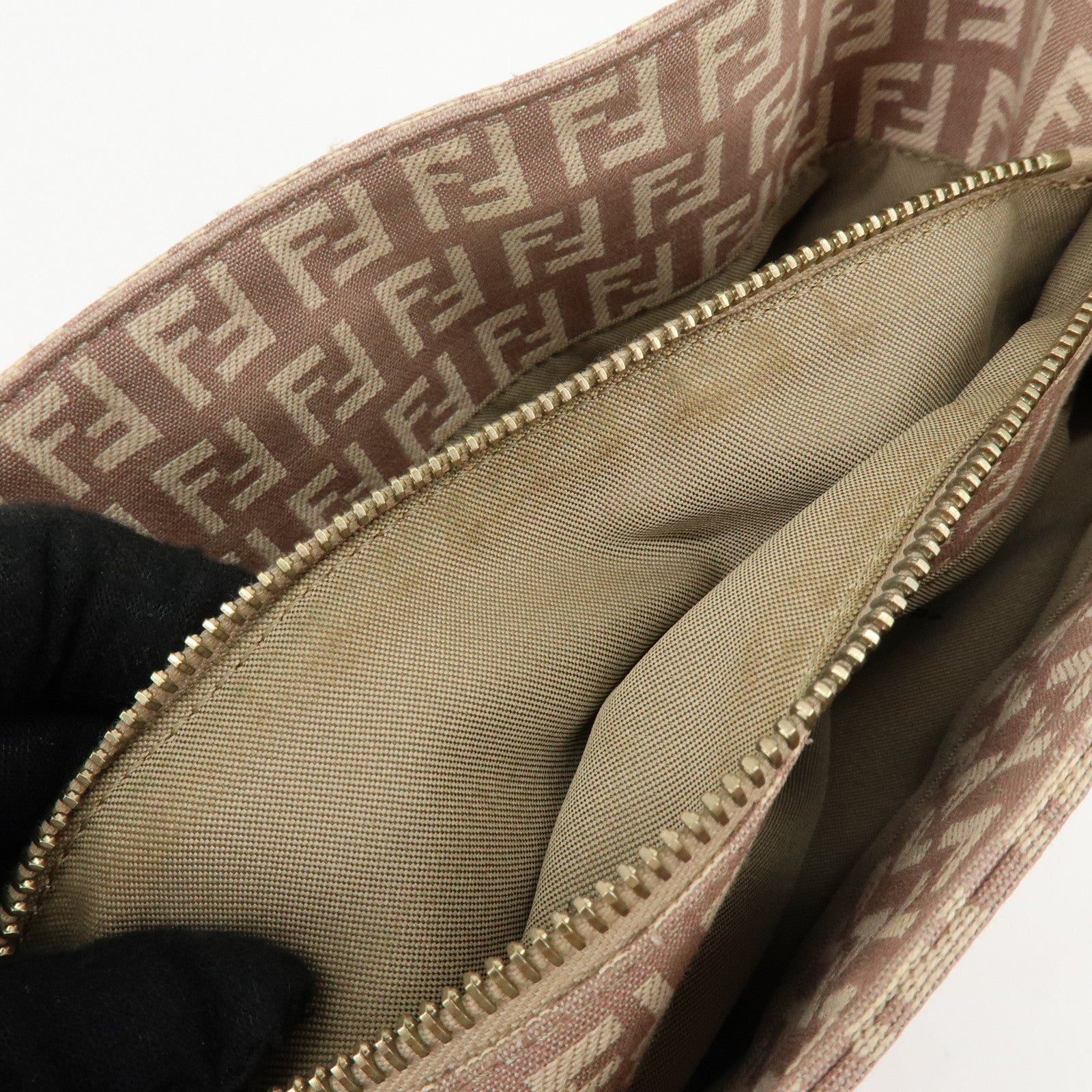 FENDI Zucchino Canvas Leather Hand Bag Tote Bag Pink Beige 8BH132