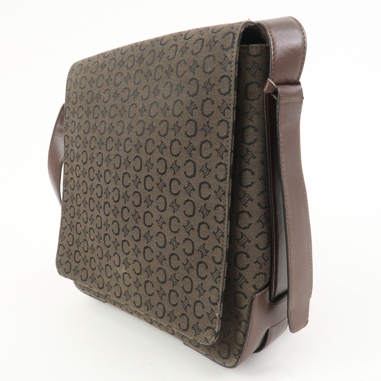 CELINE C Macadam Canvas Leather Shoulder Crossbody Bag Brown