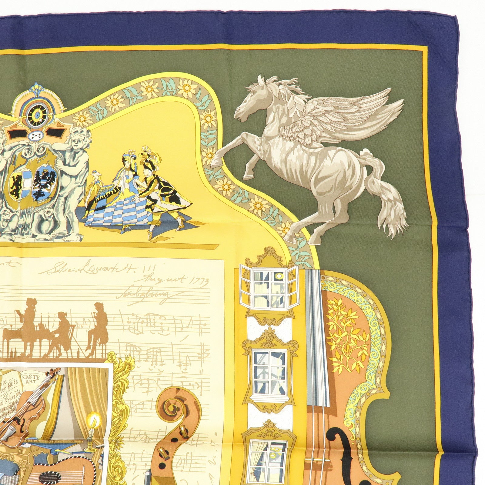 HERMES Carre 90 Silk 100% Scarf IN SALZBURG Beige Yellow Khaki