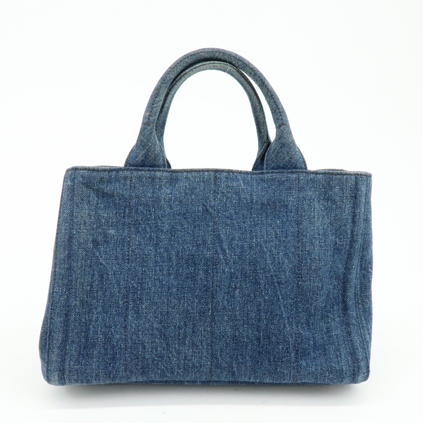 PRADA Canapa Mini Triangle Logo Denim 2Way Tote Shoulder Bag B2439O