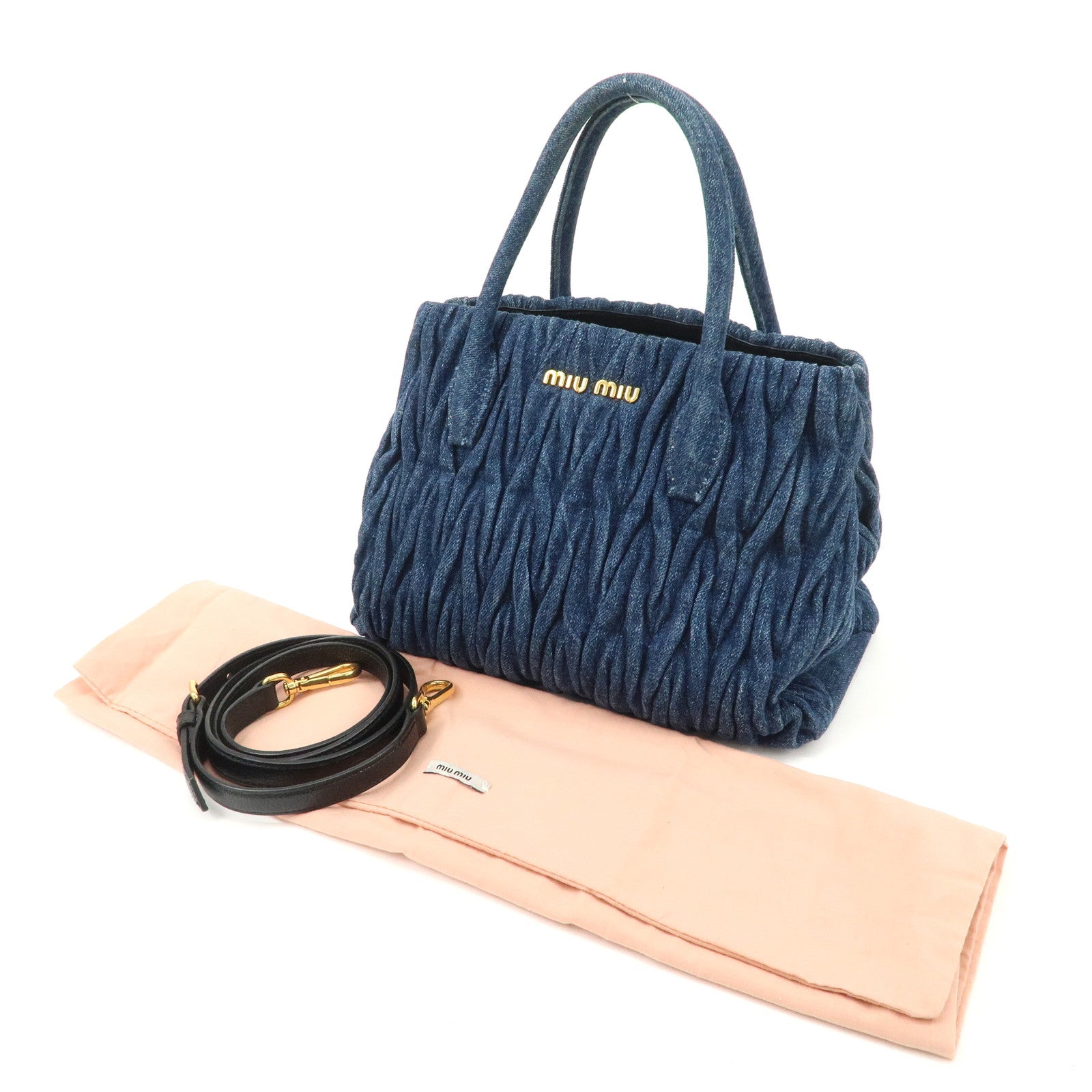 MIU MIU Matelasse Leather 2Way Shoulder Hand Bag Blue RN1069 Used