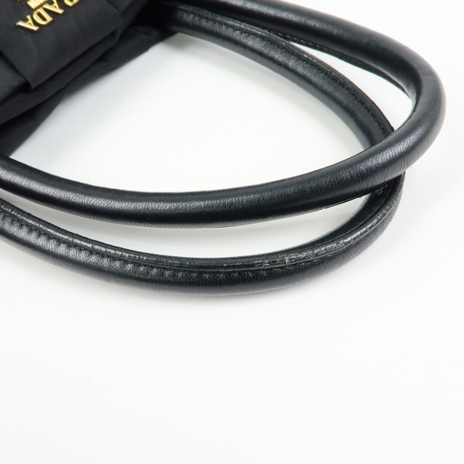 PRADA Ribbon Nylon Leather Hand Bag Tote Bag Black BN1601