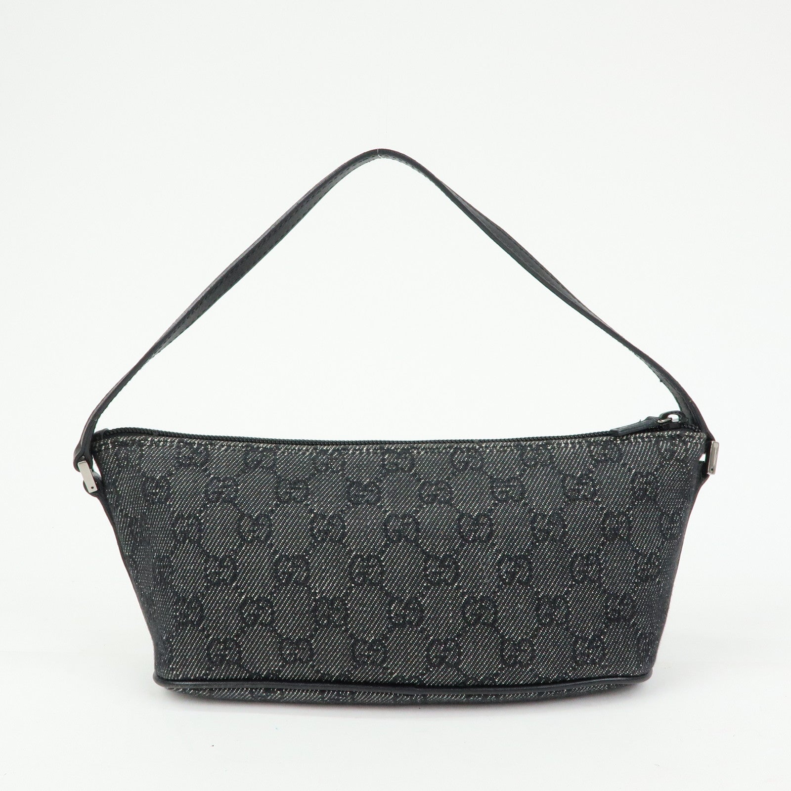 GUCCI Boat Bag GG Denim Leather Hand Bag Navy Black 07198
