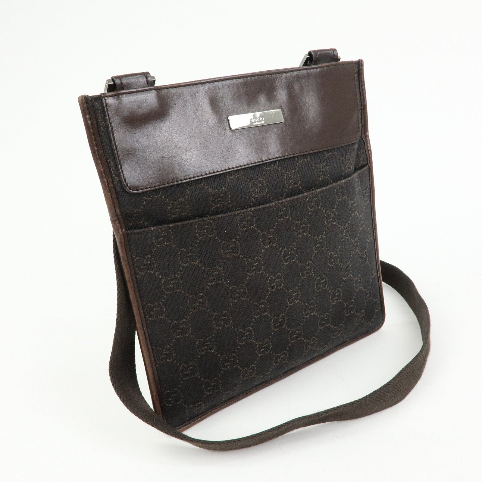 GUCCI GG Denim Leather Shoulder Bag Crossbody Bag Brown 27639