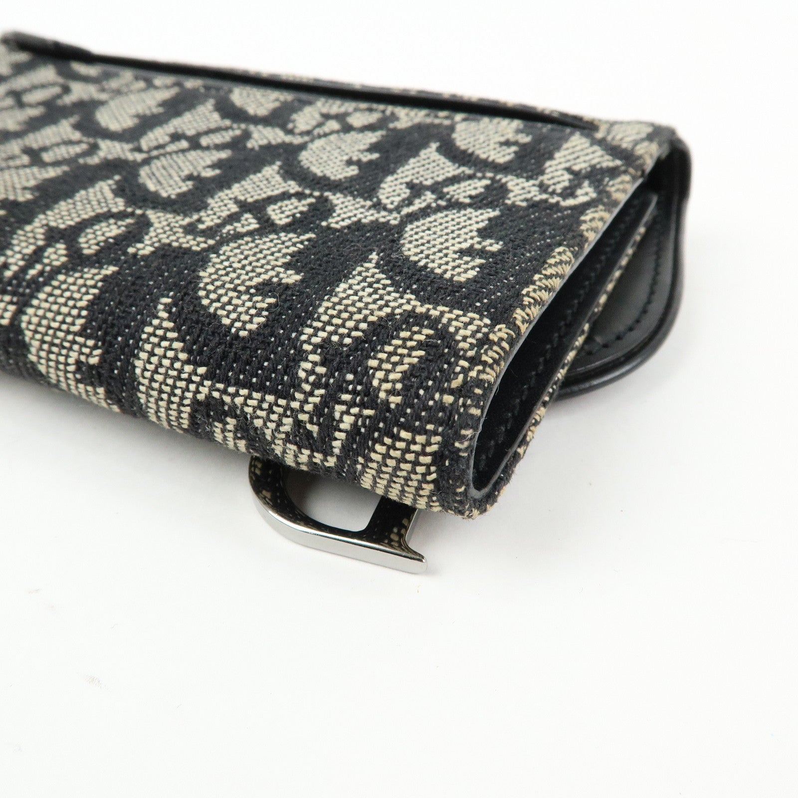 Christian Dior Oblique Jacquard Flap Long Wallet Navy White