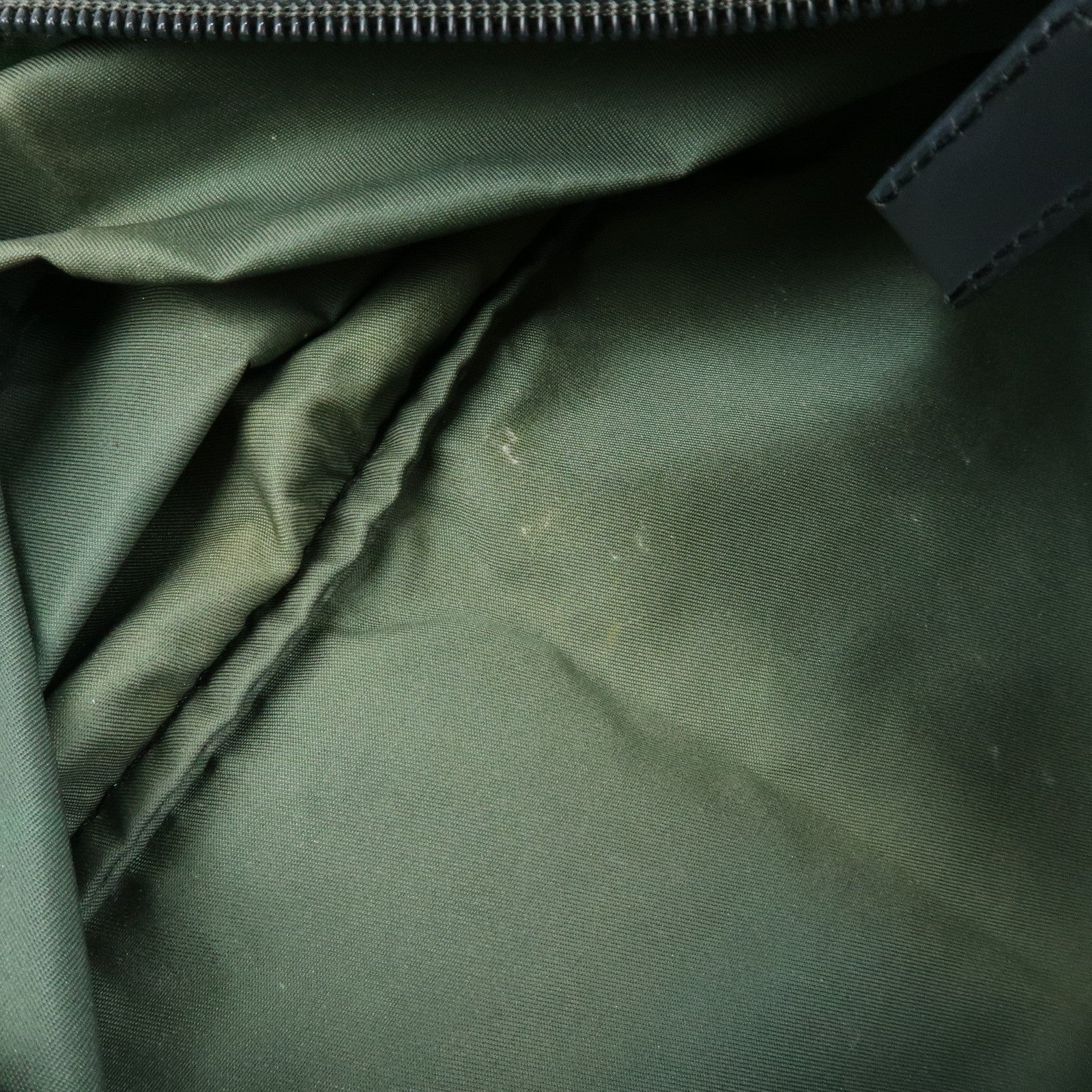 PRADA Triangle Logo Nylon Leather Tote Bag Hand Bag Moss Green