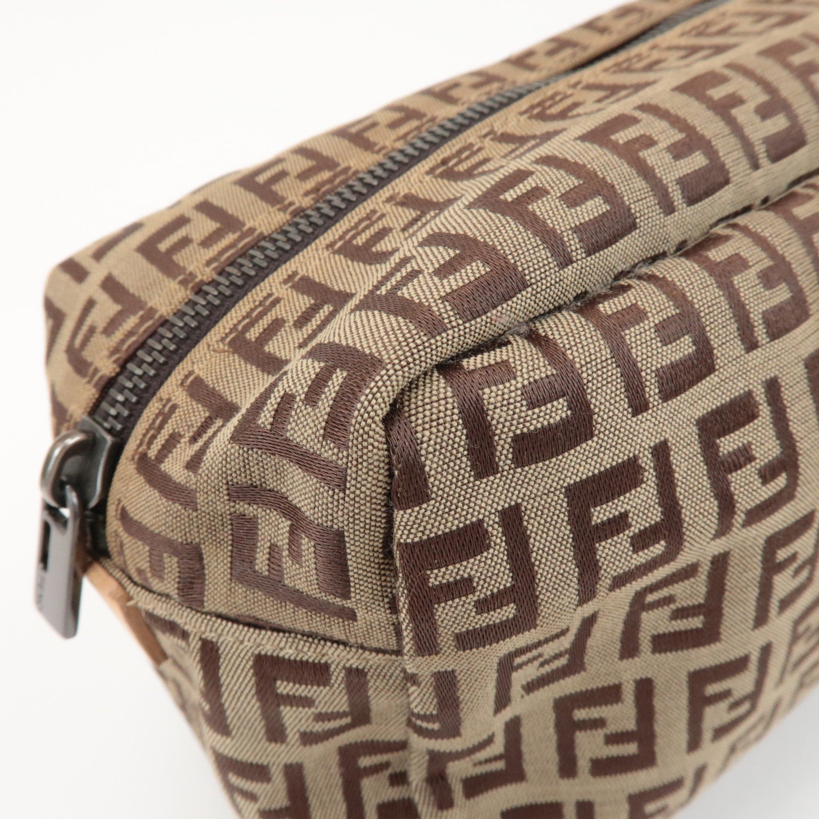 FENDI Zucchino Canvas Leather Pouch Cosmetic Pouch Brown