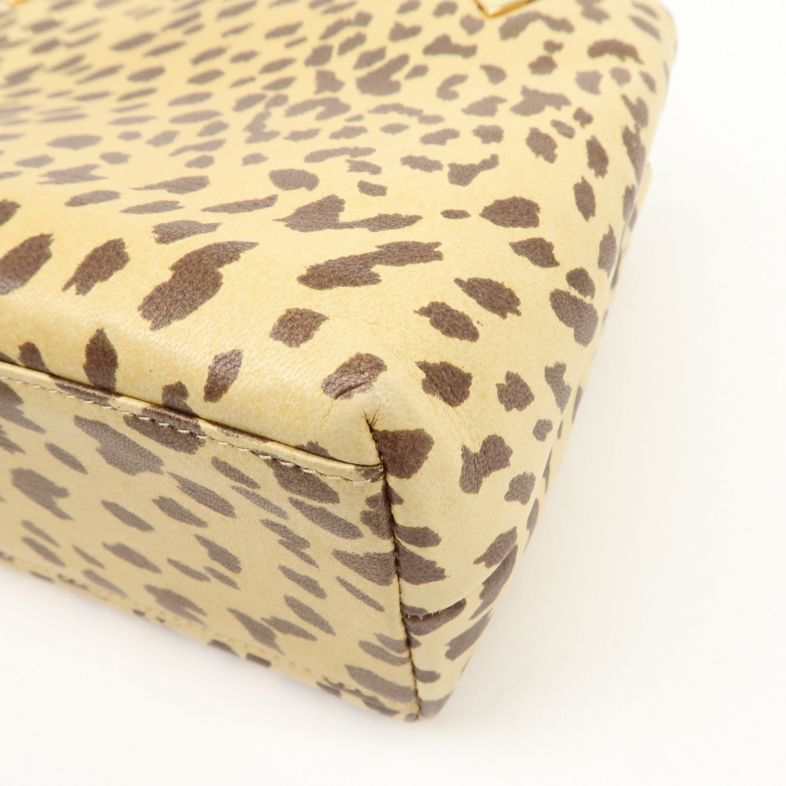 VALENTINO Leather Hand Bag Animal Leopard Beige Brown