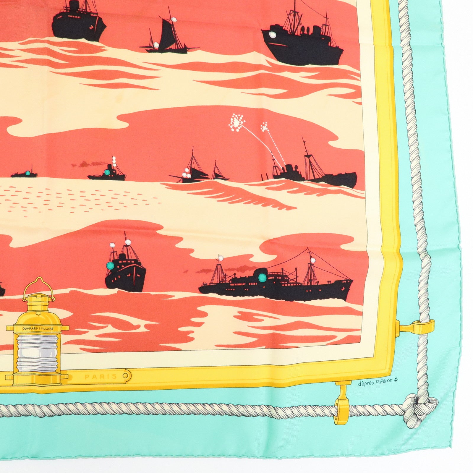 HERMES Carre 90 Silk100% Scarf FEUX DE ROUTE APERCUS LA NUIT EN MER