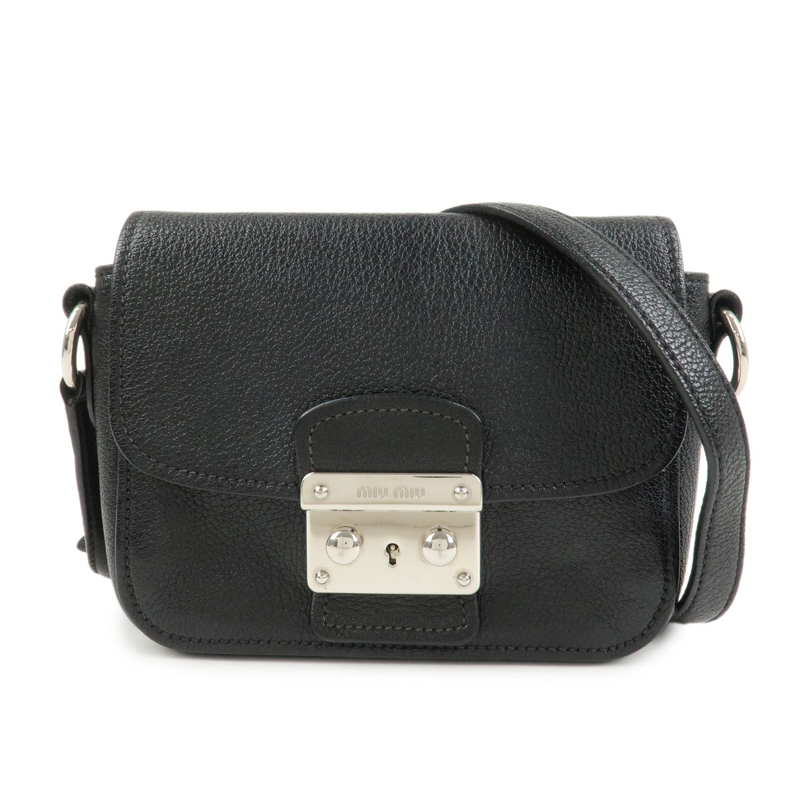 MIU MIU Madras Leather Shoulder Bag Black Silver RT0638