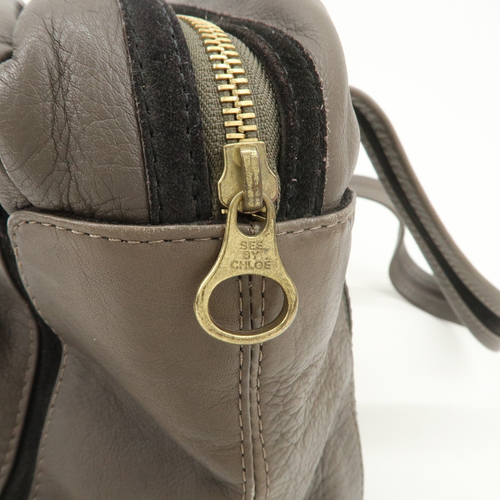 Chloe See by Chloe Leather Shoulder Bag Hand Bag Ribbon Brown