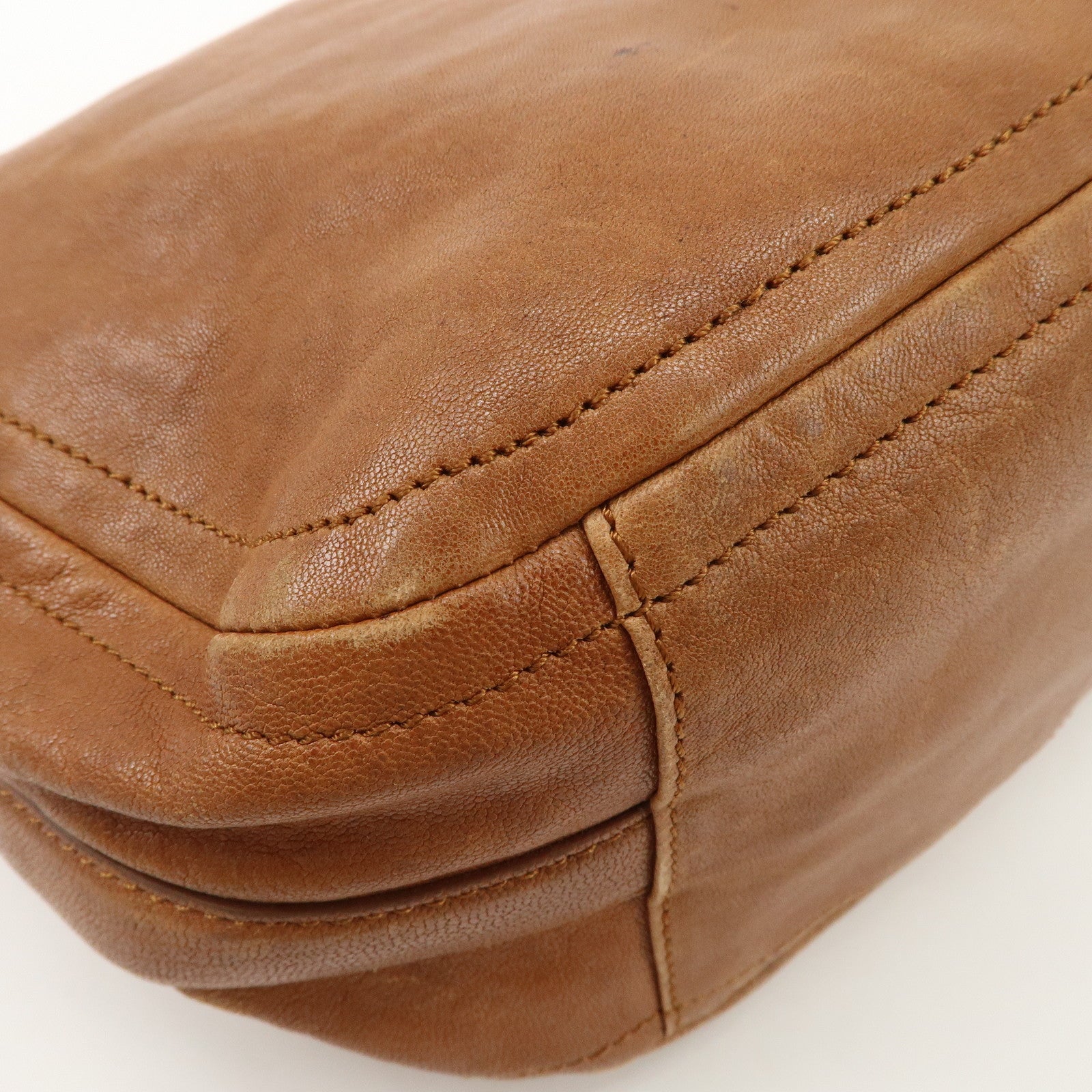 TORY BURCH Leather Shoulder Bag Brown Gold Hardware Used