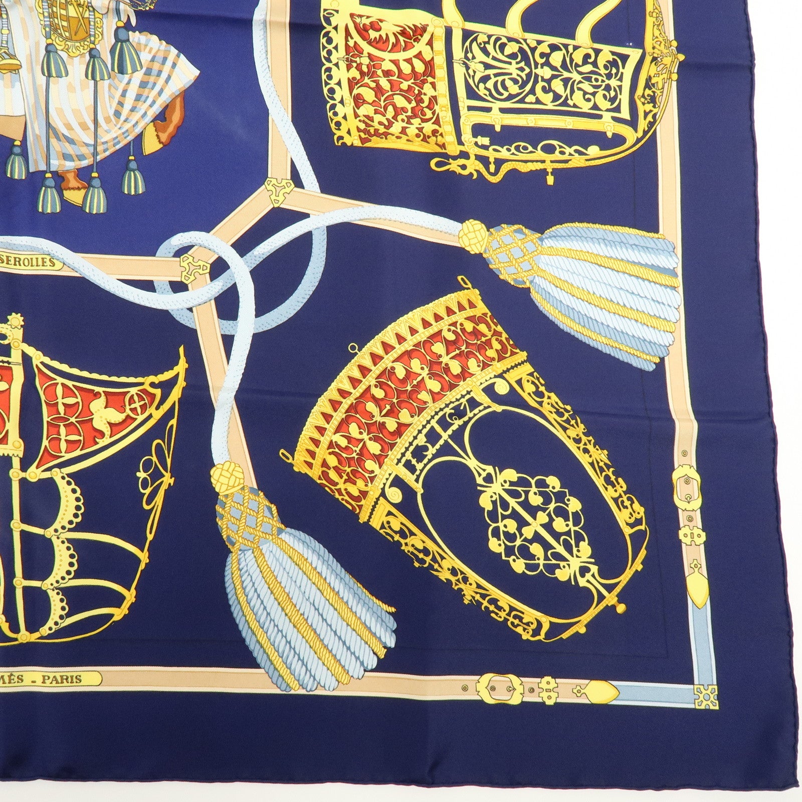 HERMES Carre 90 Silk 100% LES MUSEROLLES Scarf Navy
