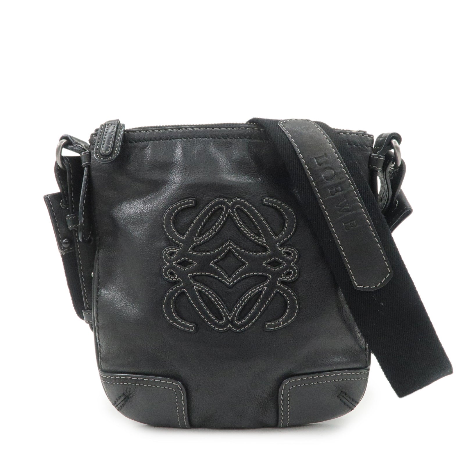 LOEWE Anagram Leather Canvas Shoulder Bag Crossbody Black