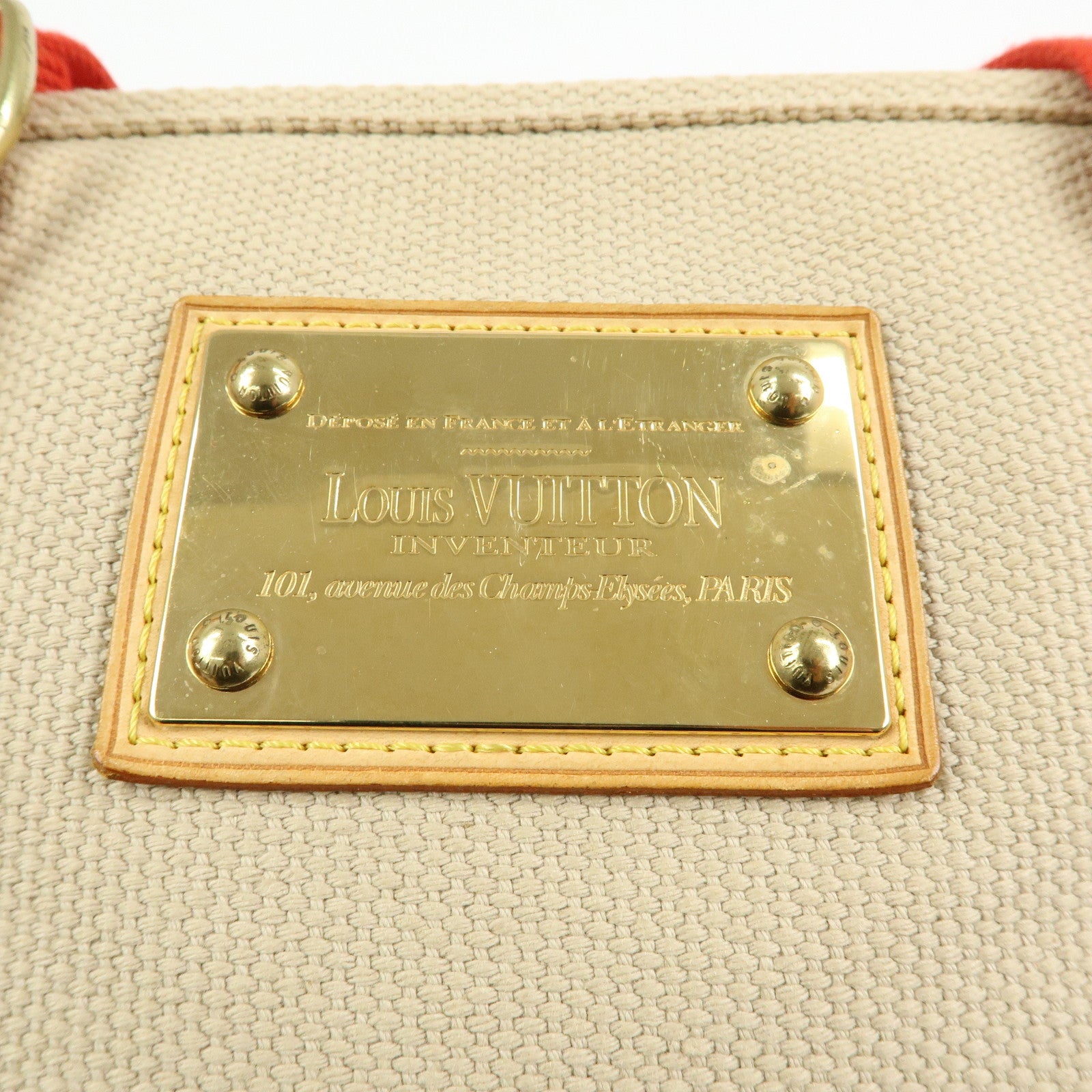 Louis Vuitton Antigua Cabas MM Canvas Leather Tote Bag Beige M40035