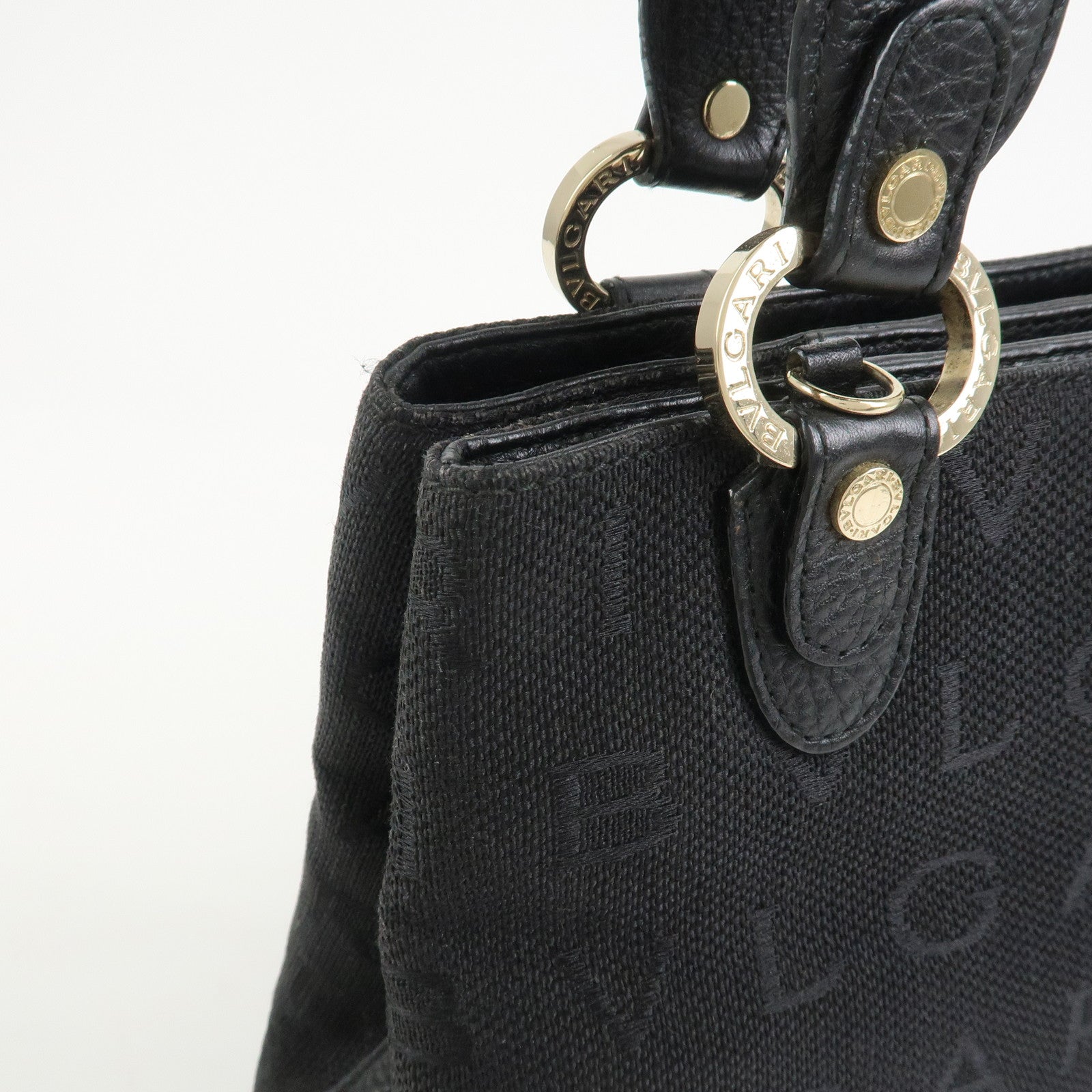 BVLGARI Logo Mania Canvas Leather 2Way Bag Shoulder Bag Black