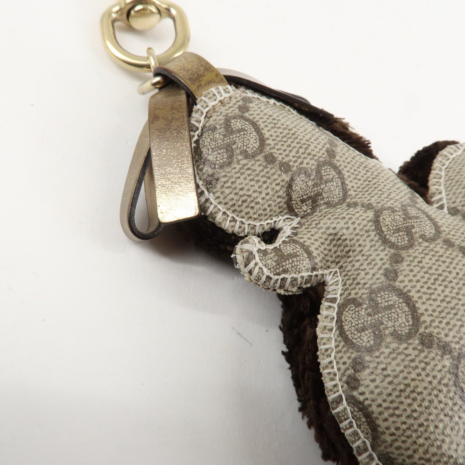 GUCCI Gucciori Leather GG Supreme Bag Charm Poodle Beige Brown Used