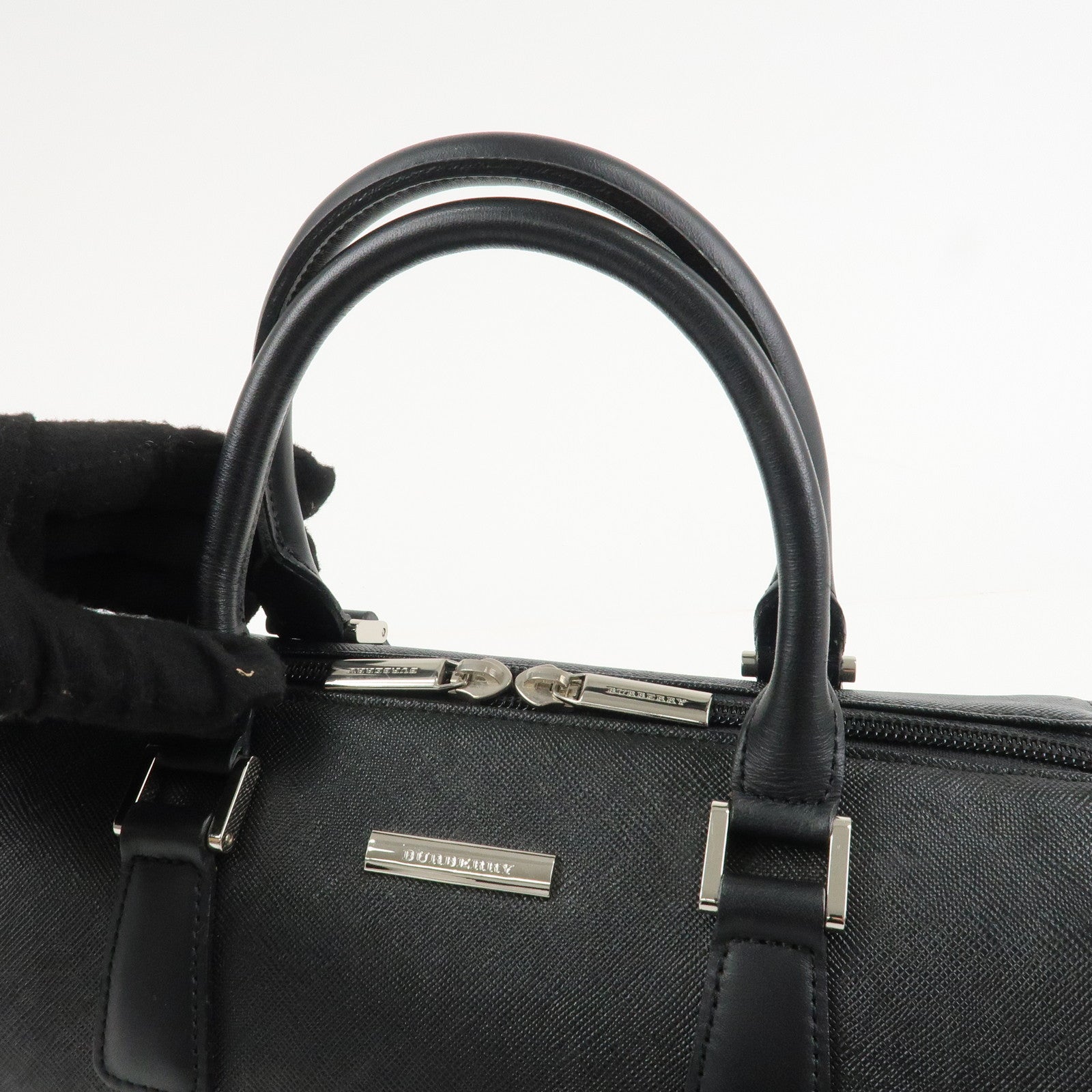 BURBERRY Leather Boston Bag Hand Bag Black Silver HDW Used